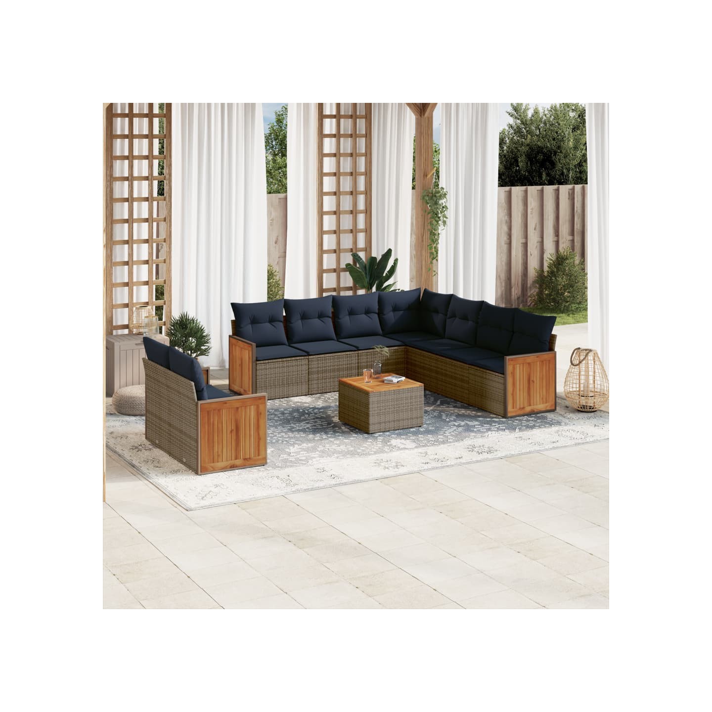 Ensemble de canapé de jardin 10 pcs avec coussins gris