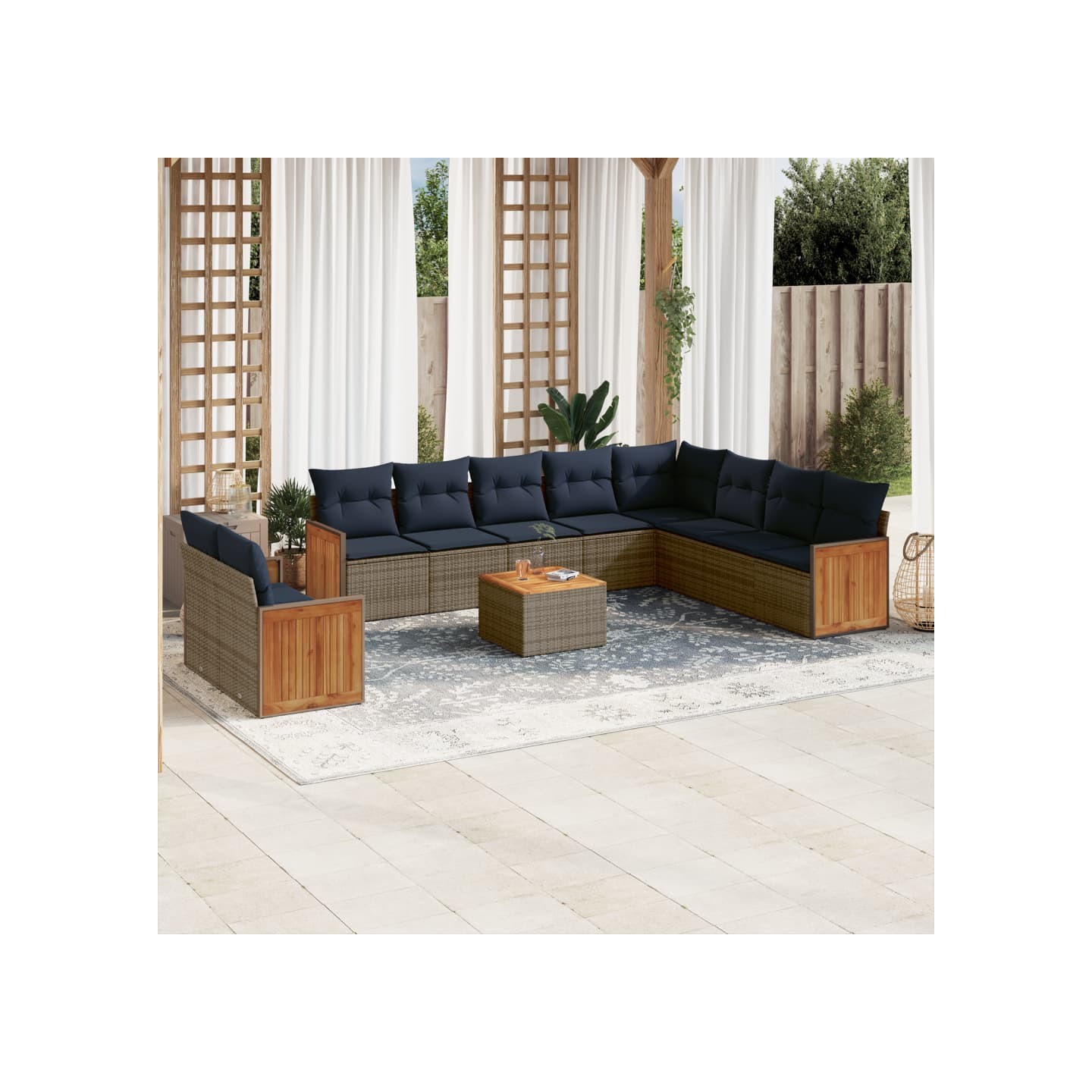 Ensemble de canapé de jardin 11 pcs avec coussins gris