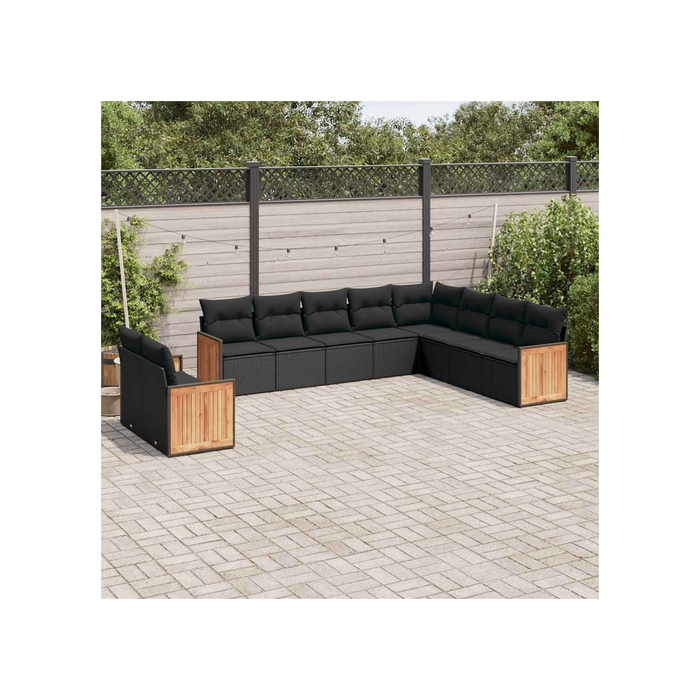 Salon de jardin 10 pcs avec coussins noir résine tressée