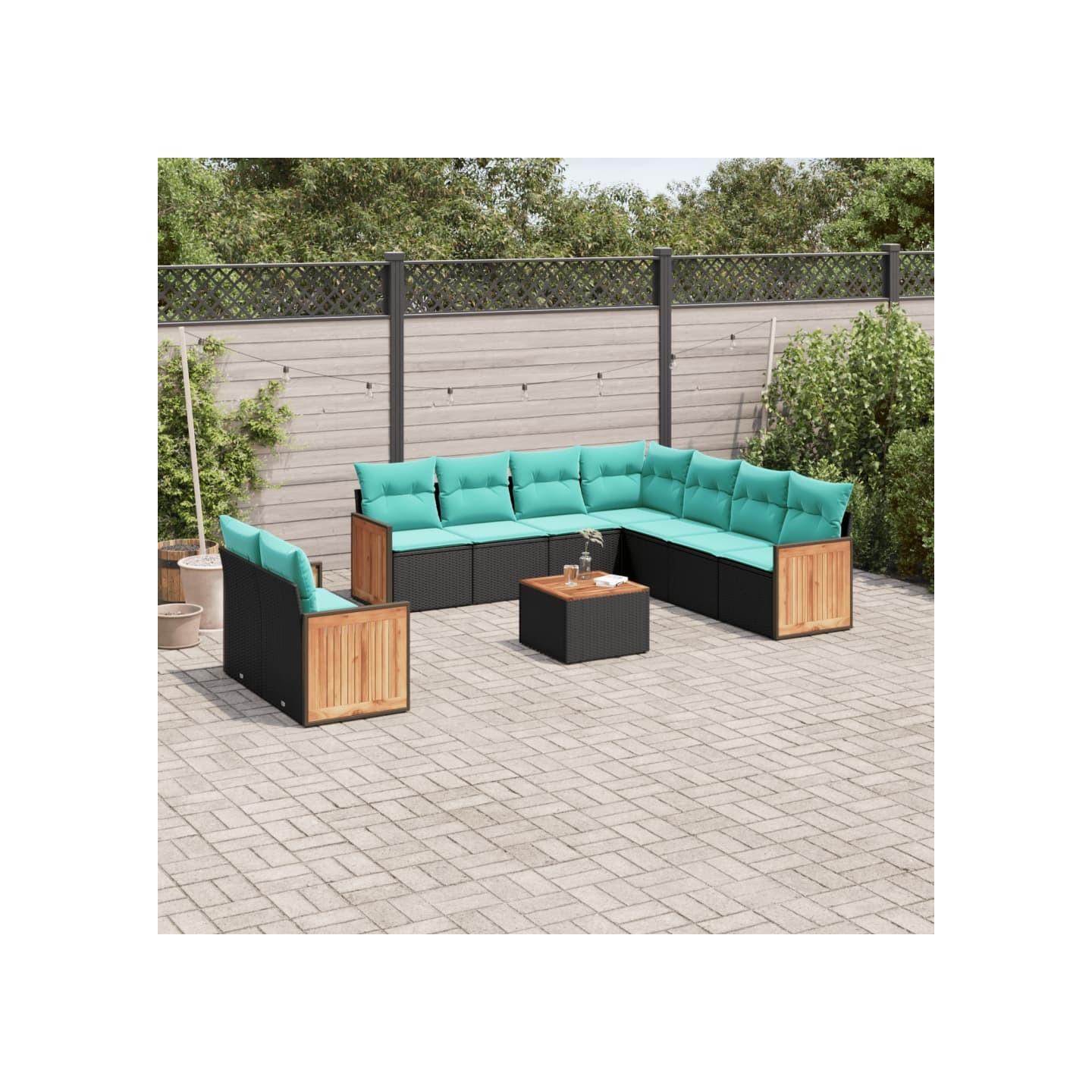 Ensemble de canapé de jardin 10 pcs avec coussins noir