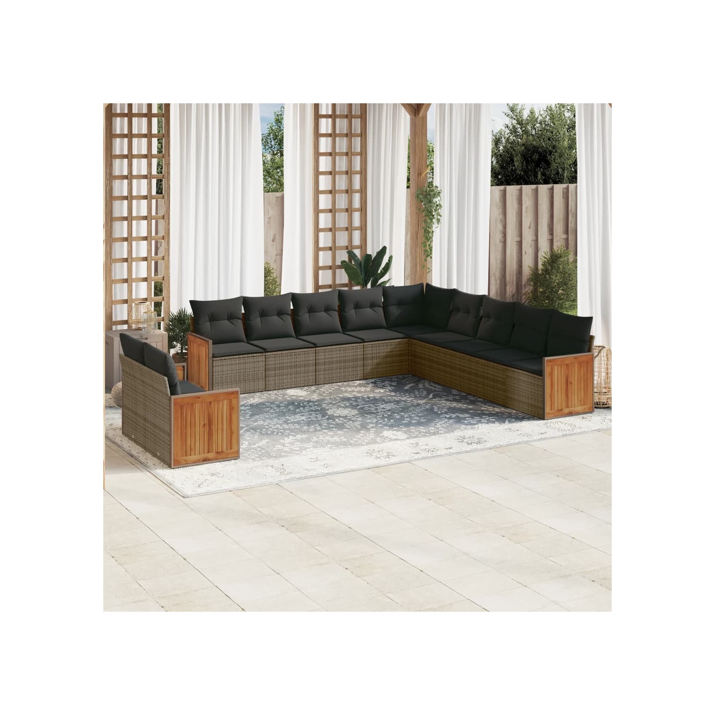 Salon de jardin 11 pcs avec coussins gris résine tressée