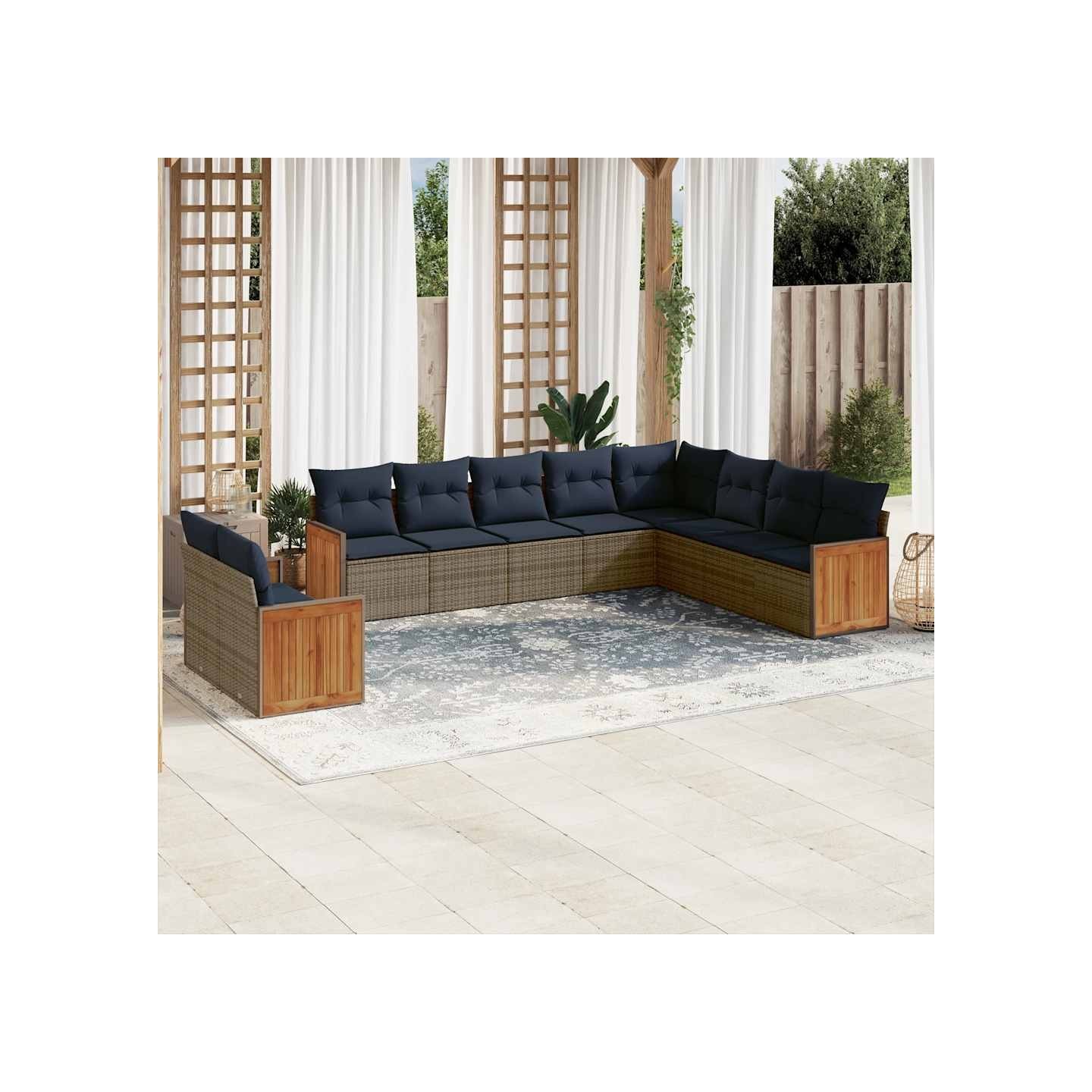 Ensemble de canapé de jardin 10 pcs avec coussins gris