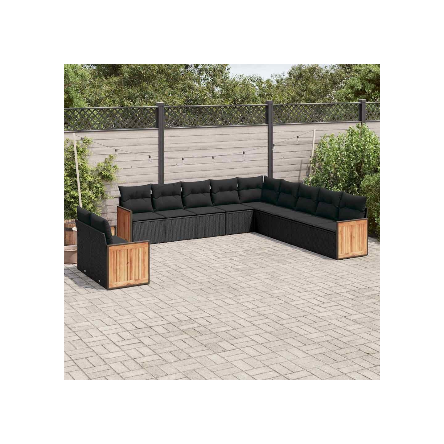 Salon de jardin 11 pcs avec coussins noir résine tressée
