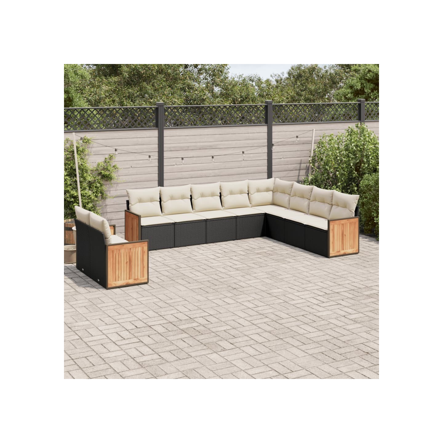Salon de jardin 10 pcs avec coussins noir résine tressée