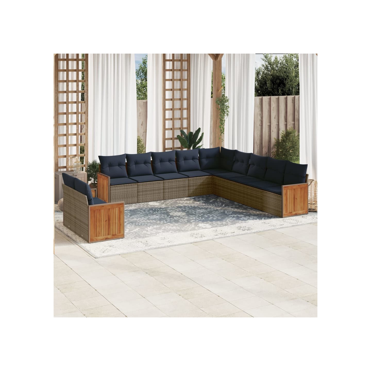 Ensemble de canapé de jardin 11 pcs avec coussins gris