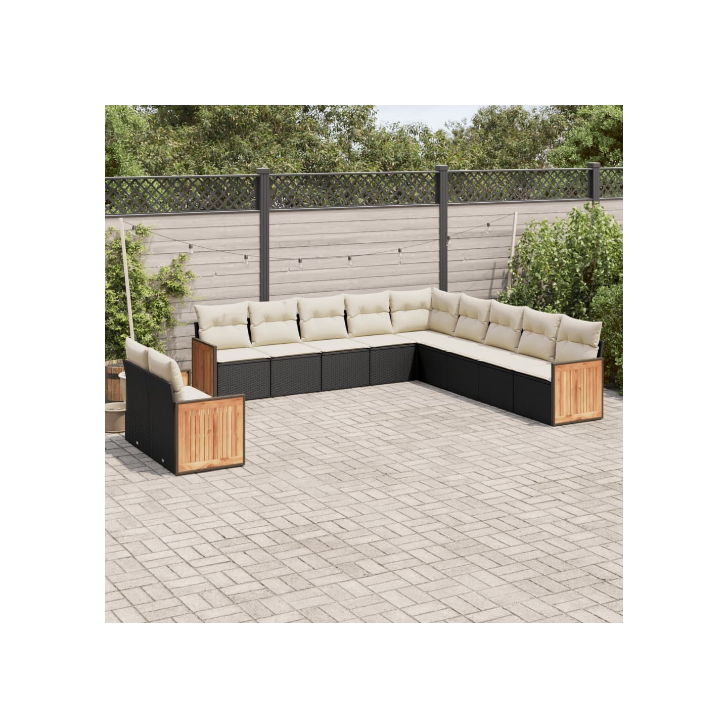 Salon de jardin 11 pcs avec coussins noir résine tressée