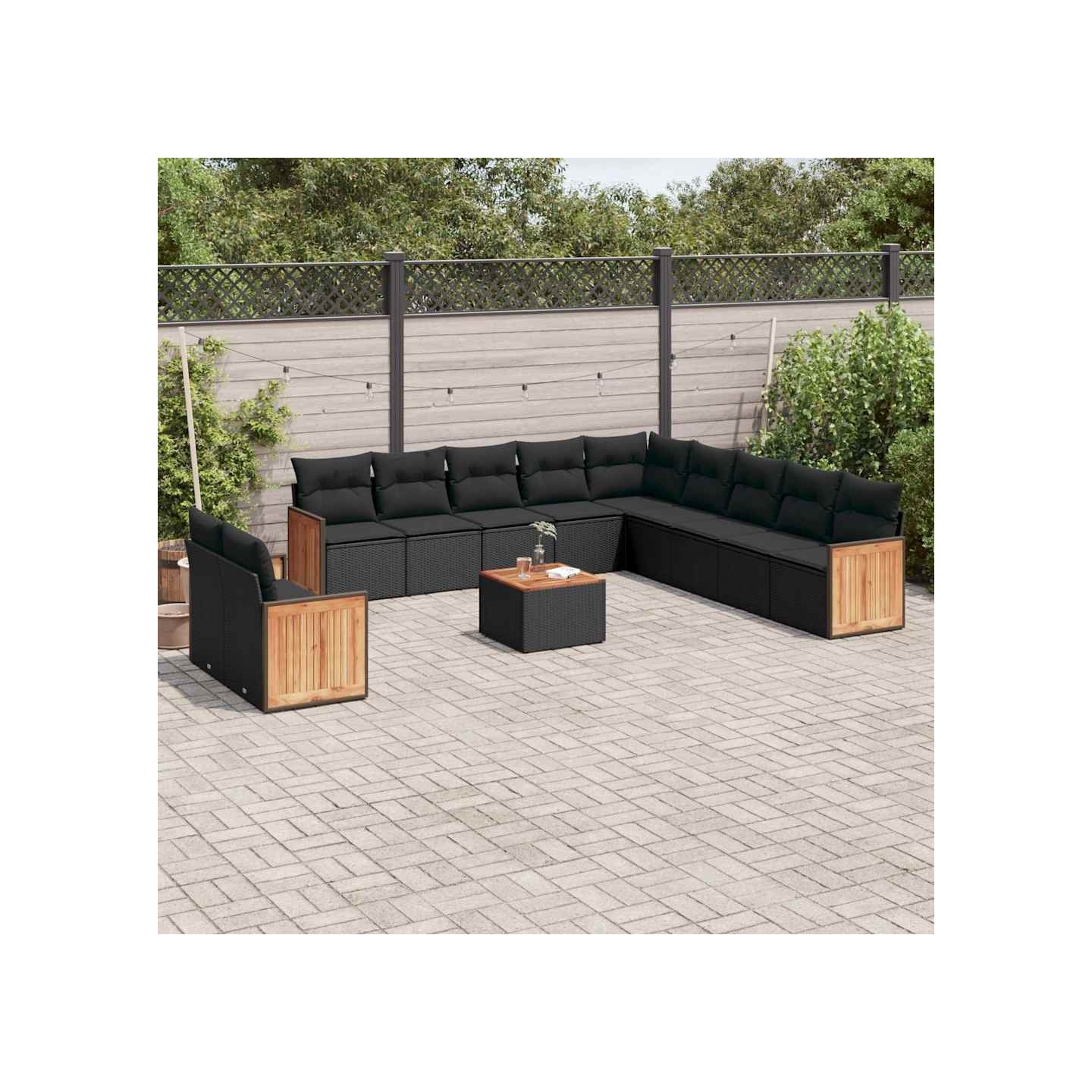 Salon de jardin 12 pcs avec coussins noir résine tressée