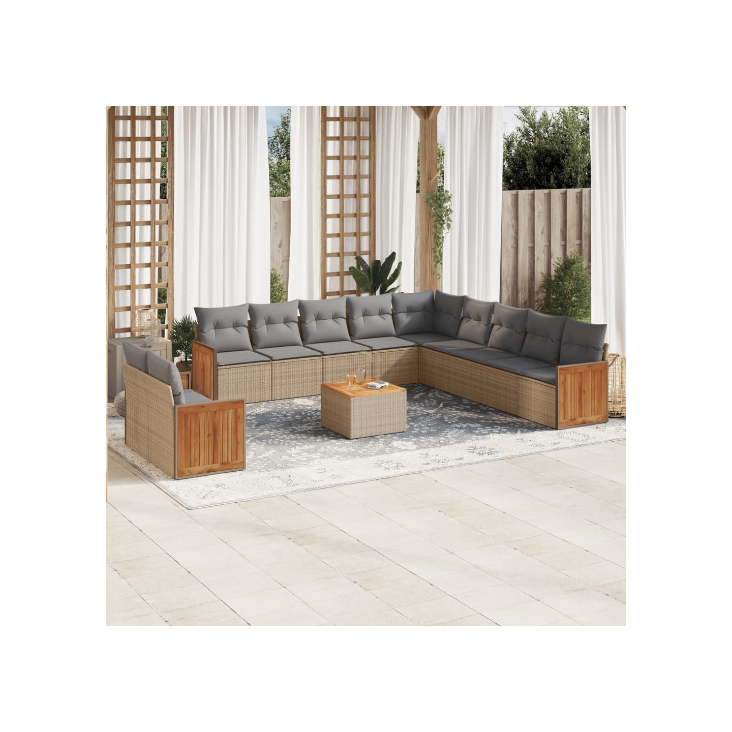 Salon de jardin avec coussins 12 pcs beige résine tressée