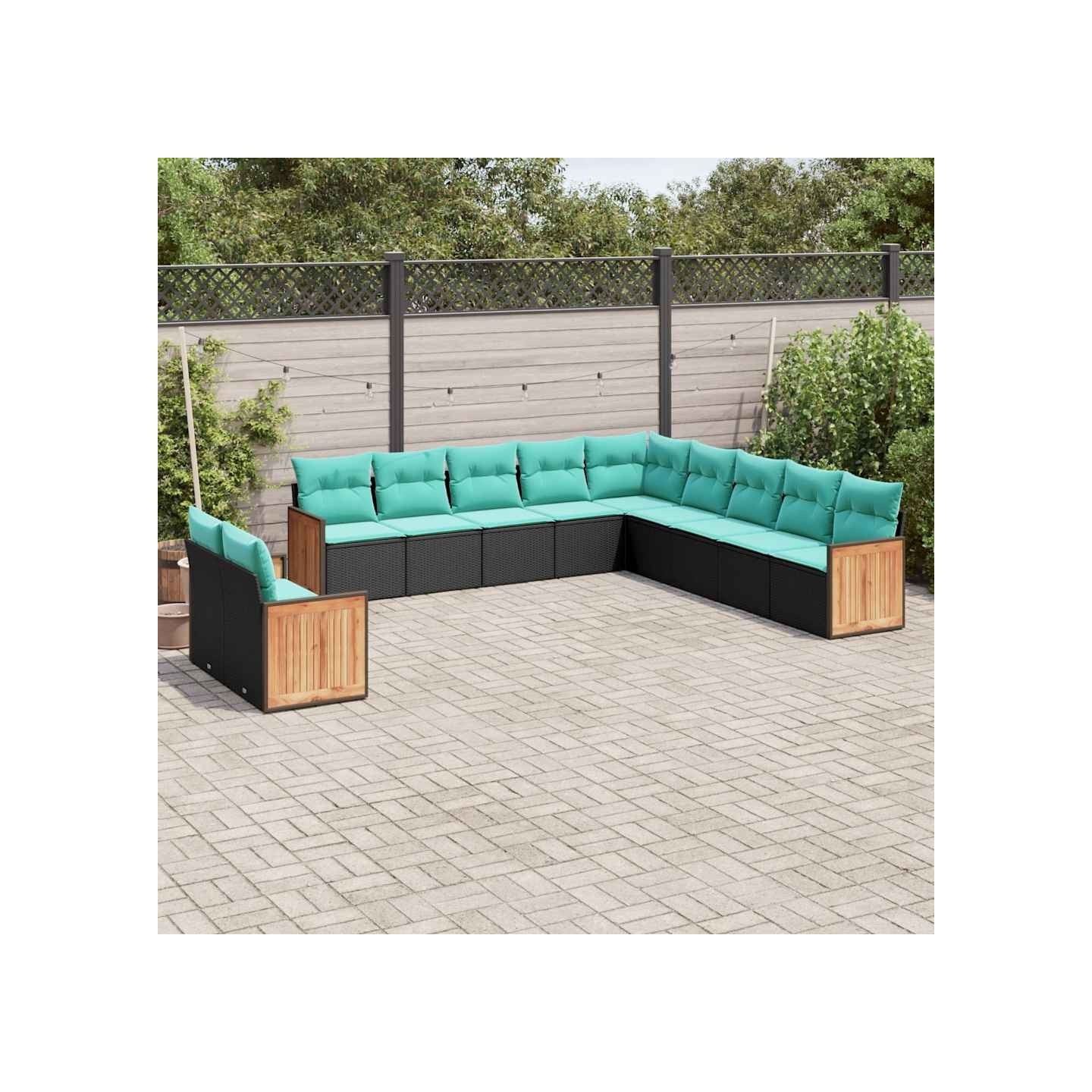 Salon de jardin 11 pcs avec coussins noir résine tressée