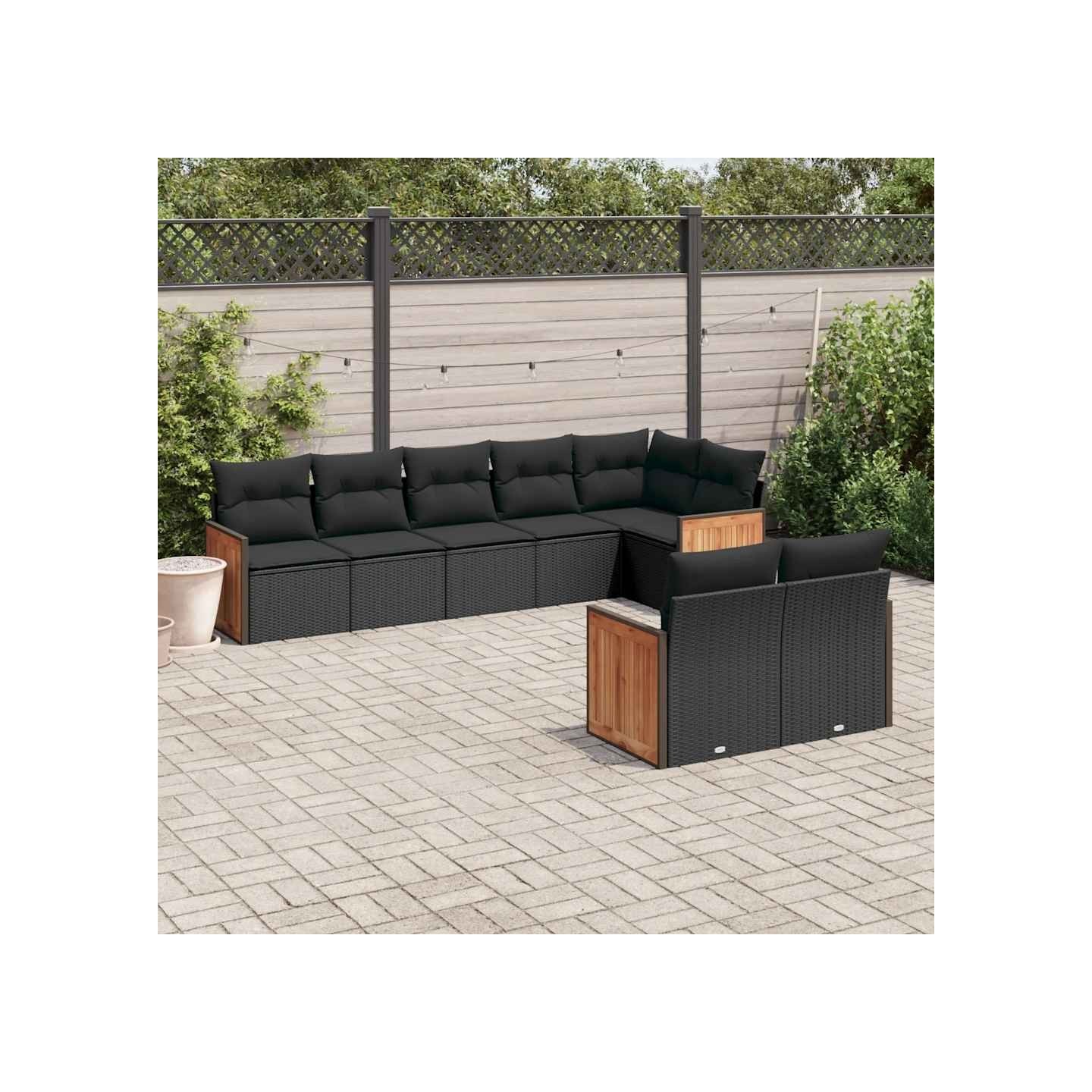 Salon de jardin 8 pcs avec coussins noir résine tressée