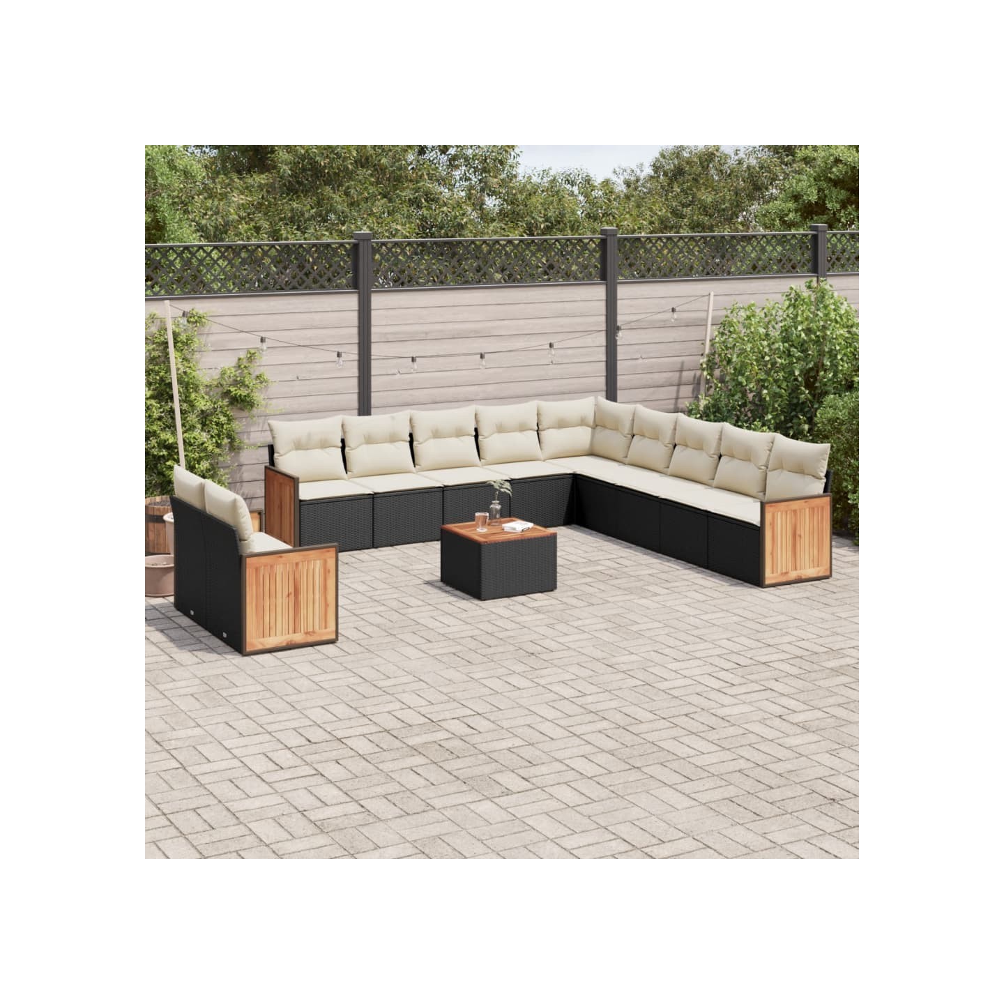 Salon de jardin 12 pcs avec coussins noir résine tressée