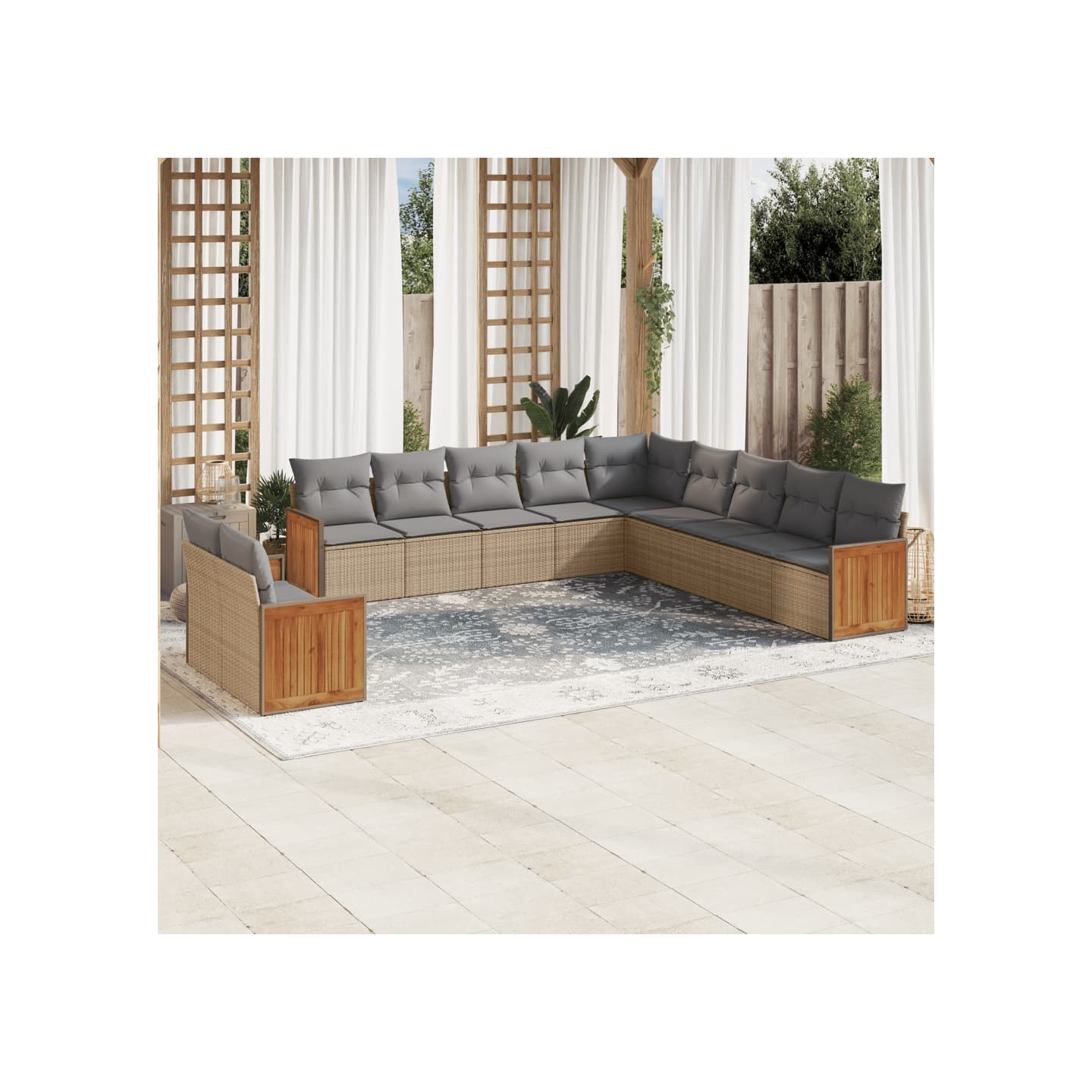 Salon de jardin 11 pcs avec coussins beige résine tressée