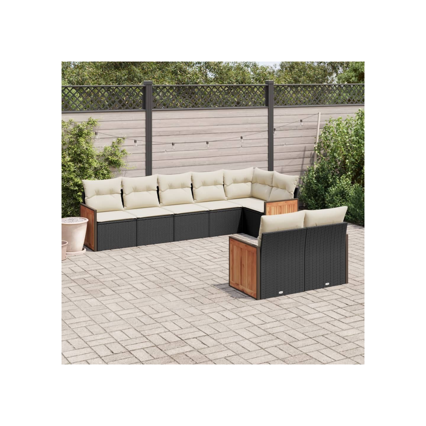 Salon de jardin 8 pcs avec coussins noir résine tressée