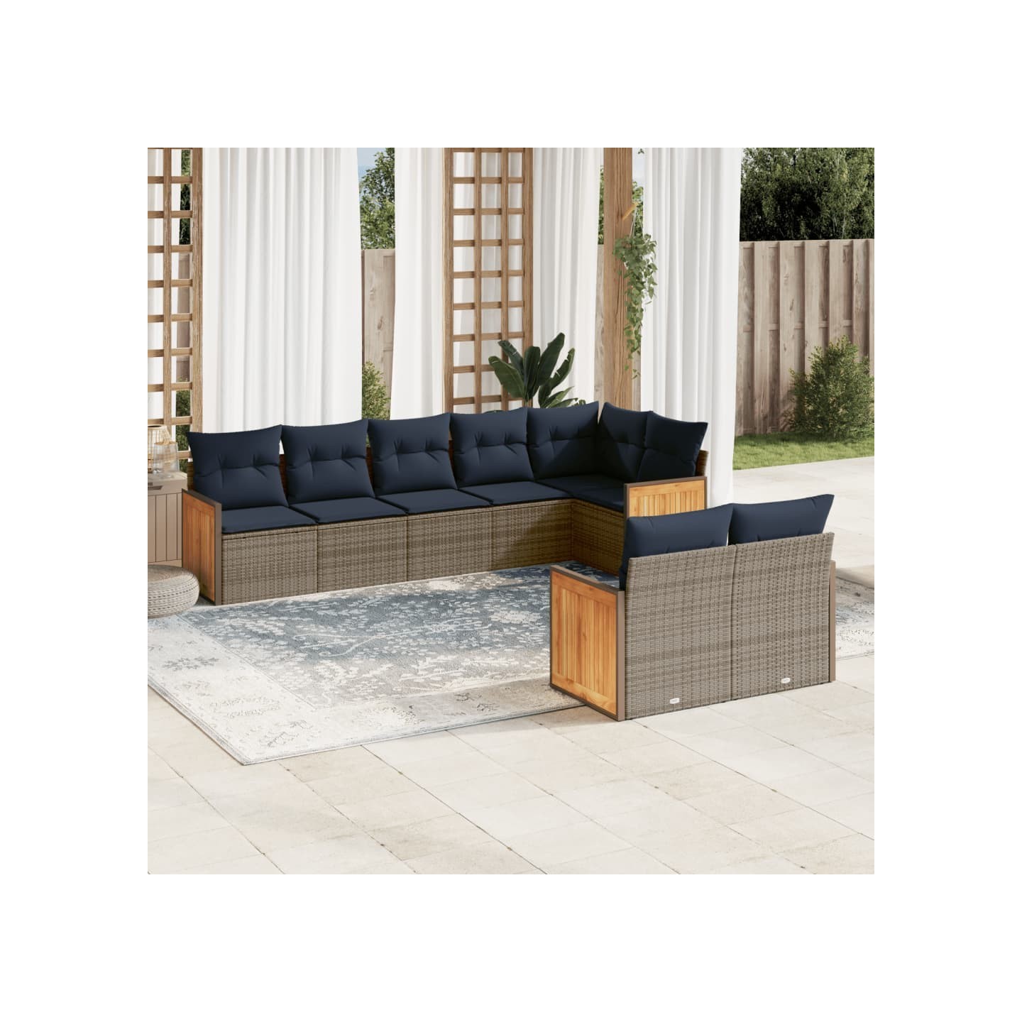 Ensemble de canapé de jardin 8 pcs avec coussins gris résine tressée