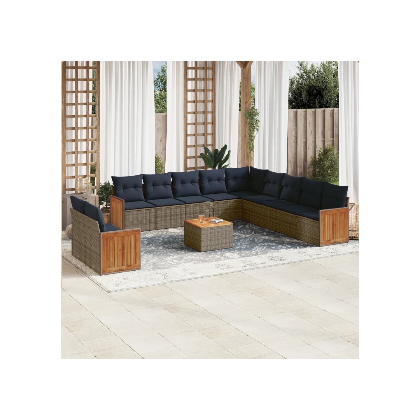 Ensemble de canapé de jardin 12 pcs avec coussins gris