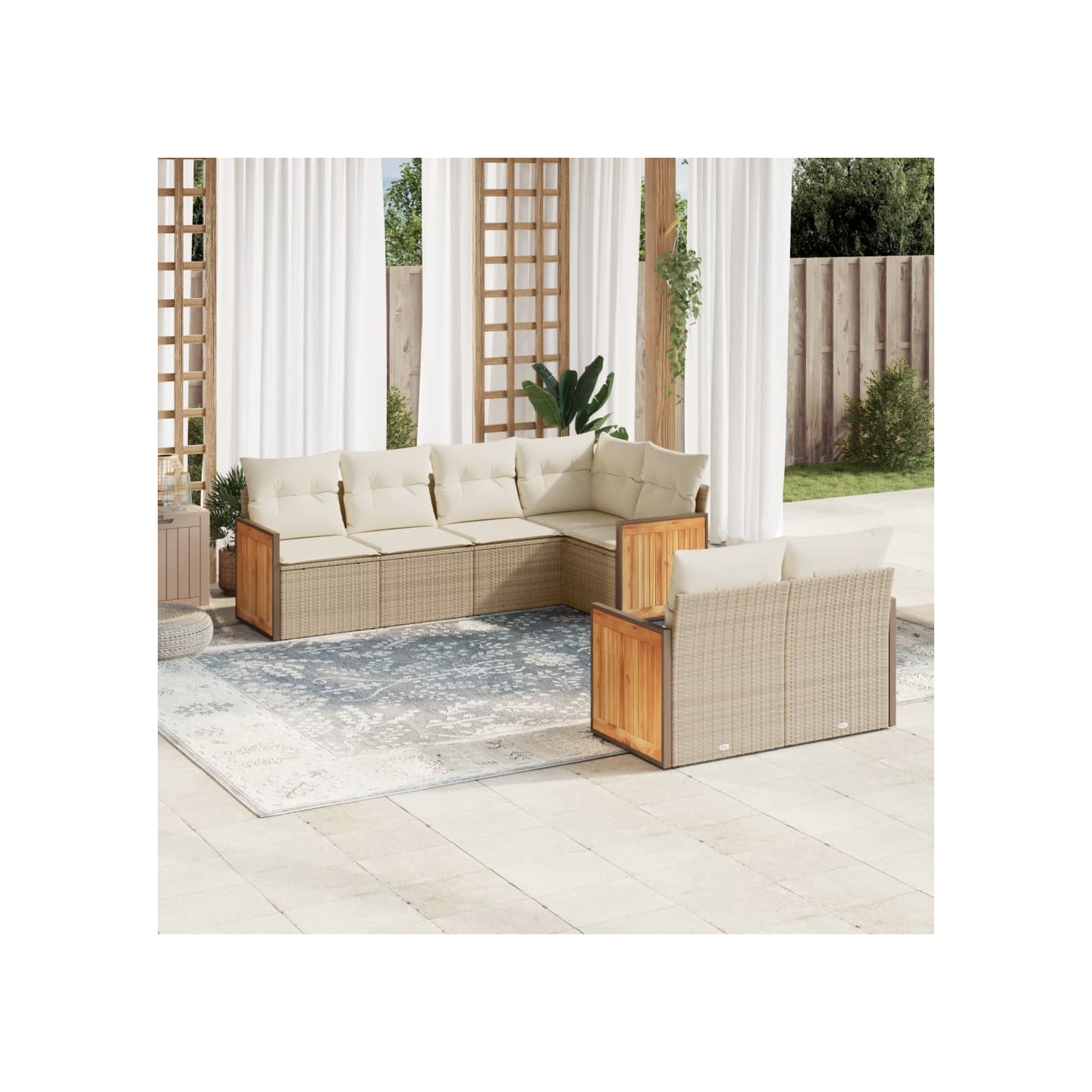 Salon de jardin avec coussins 7 pcs beige résine tressée