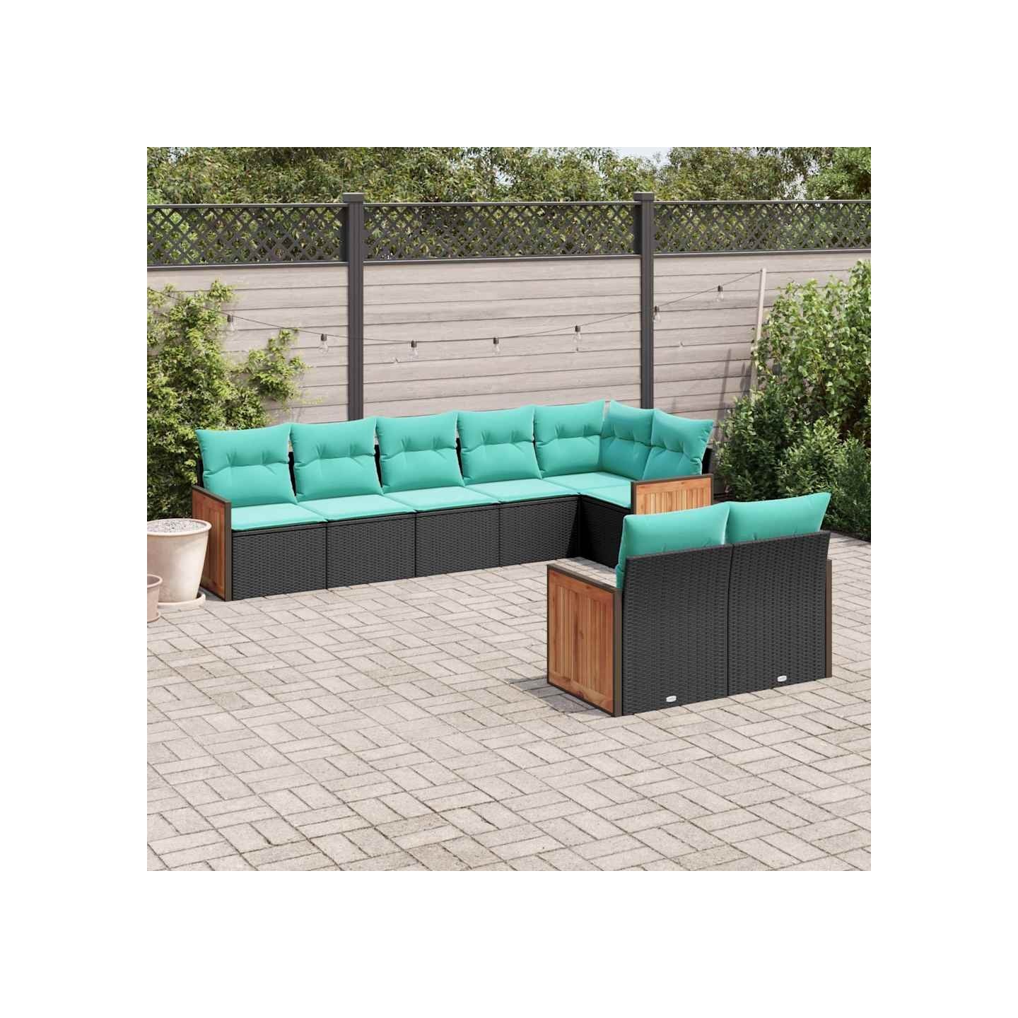 Salon de jardin 8 pcs avec coussins noir résine tressée