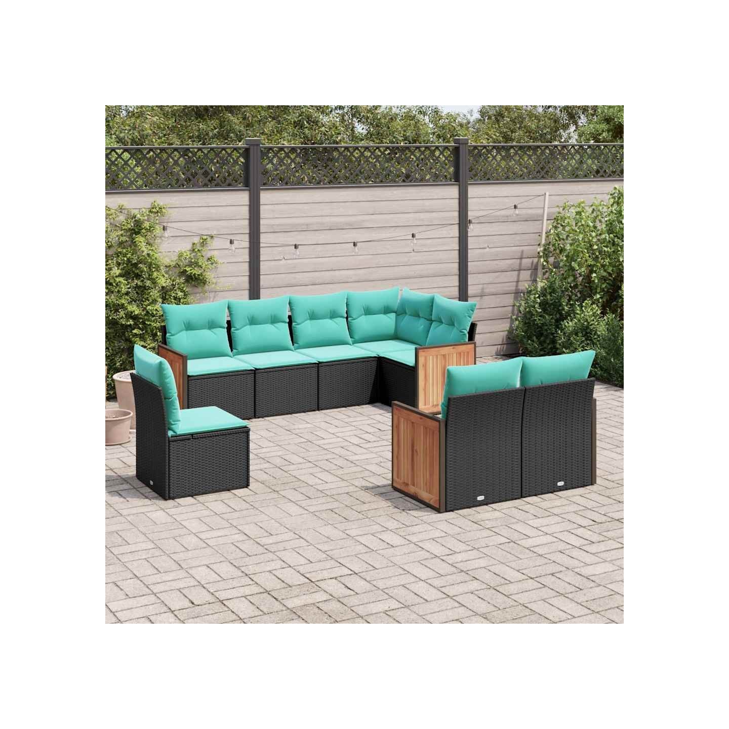 Salon de jardin 8 pcs avec coussins noir résine tressée