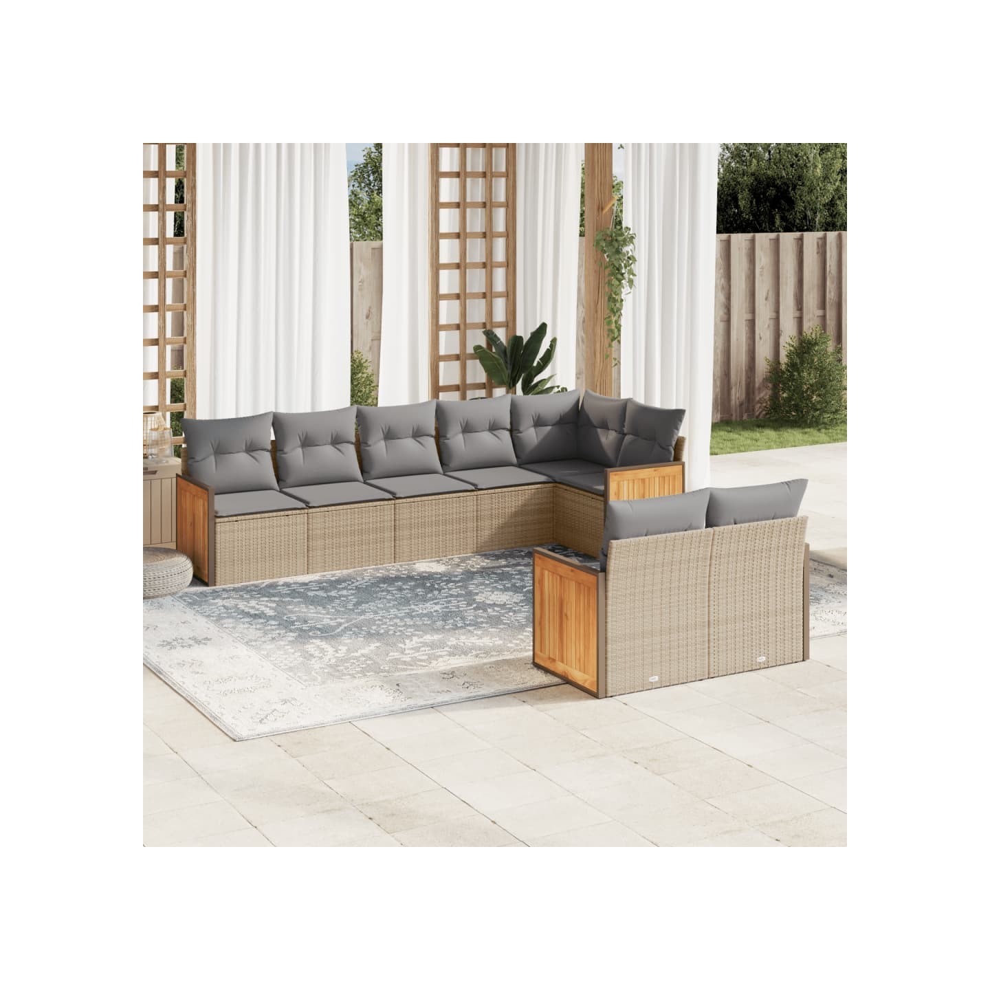 Salon de jardin avec coussins 8 pcs beige résine tressée