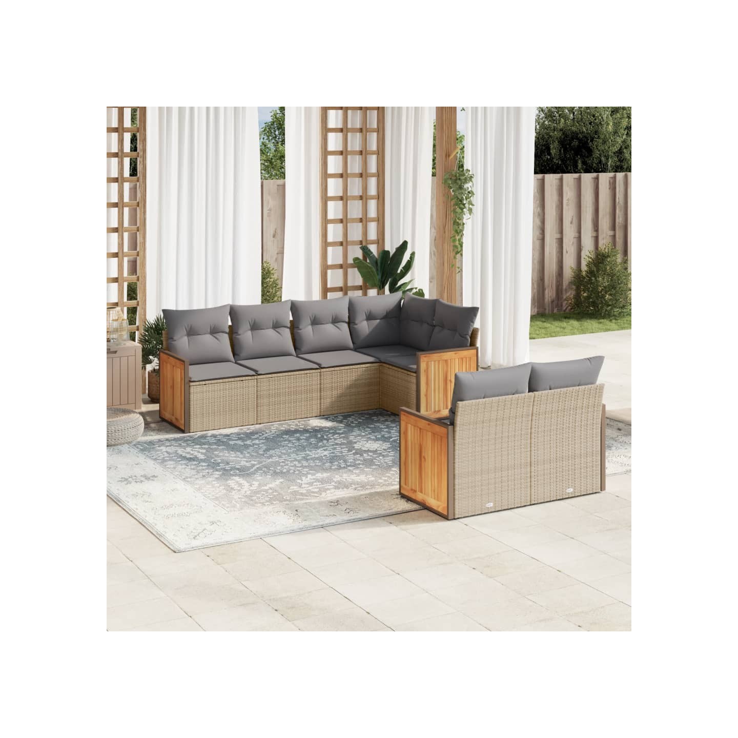 Salon de jardin avec coussins 7 pcs beige résine tressée