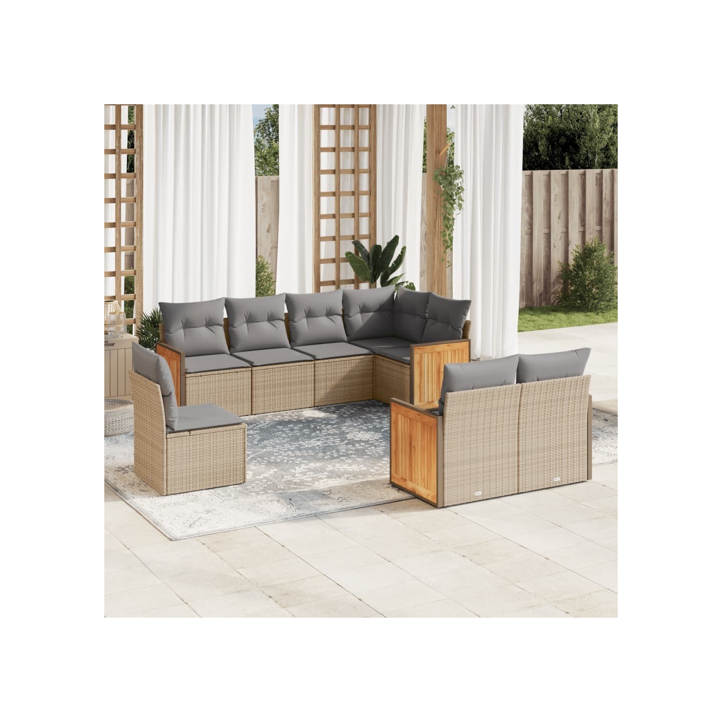 Salon de jardin avec coussins 8 pcs beige résine tressée
