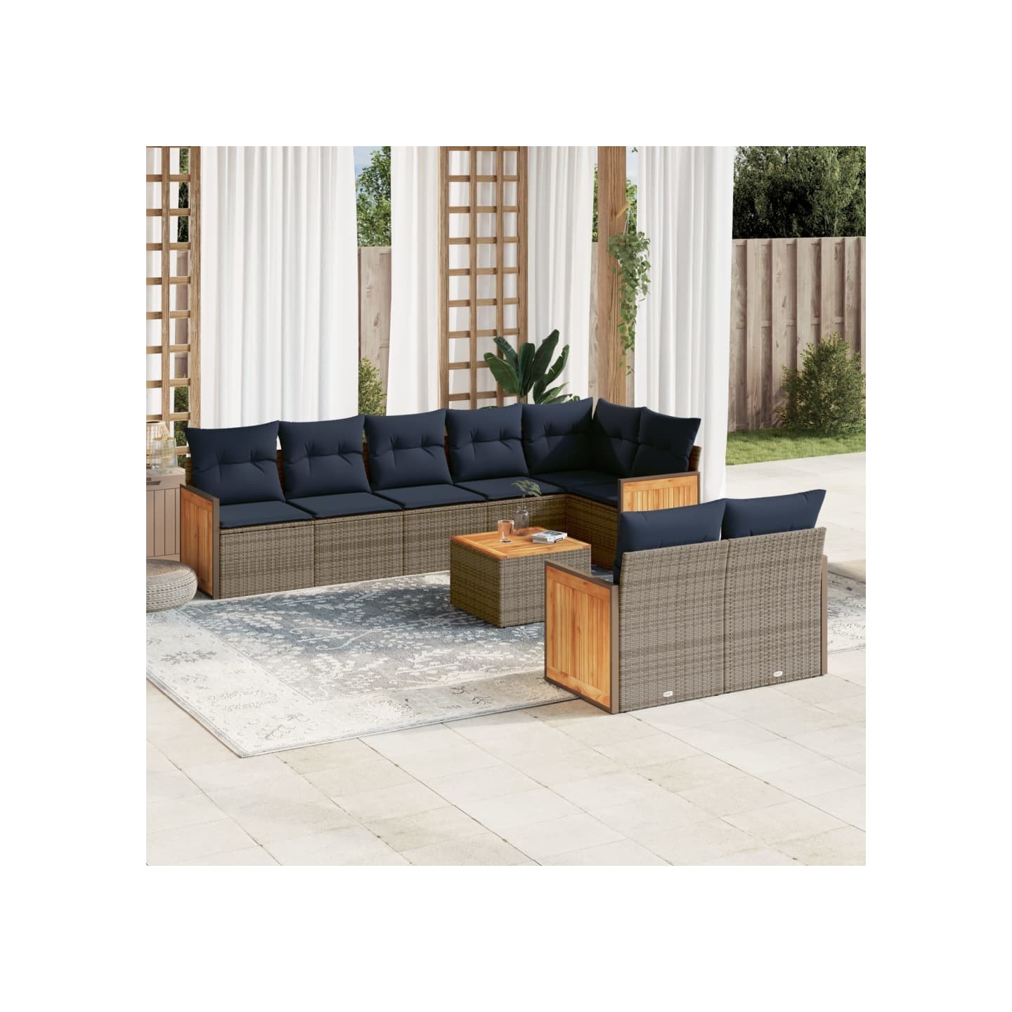 Ensemble de canapé de jardin 9 pcs avec coussins gris résine tressée