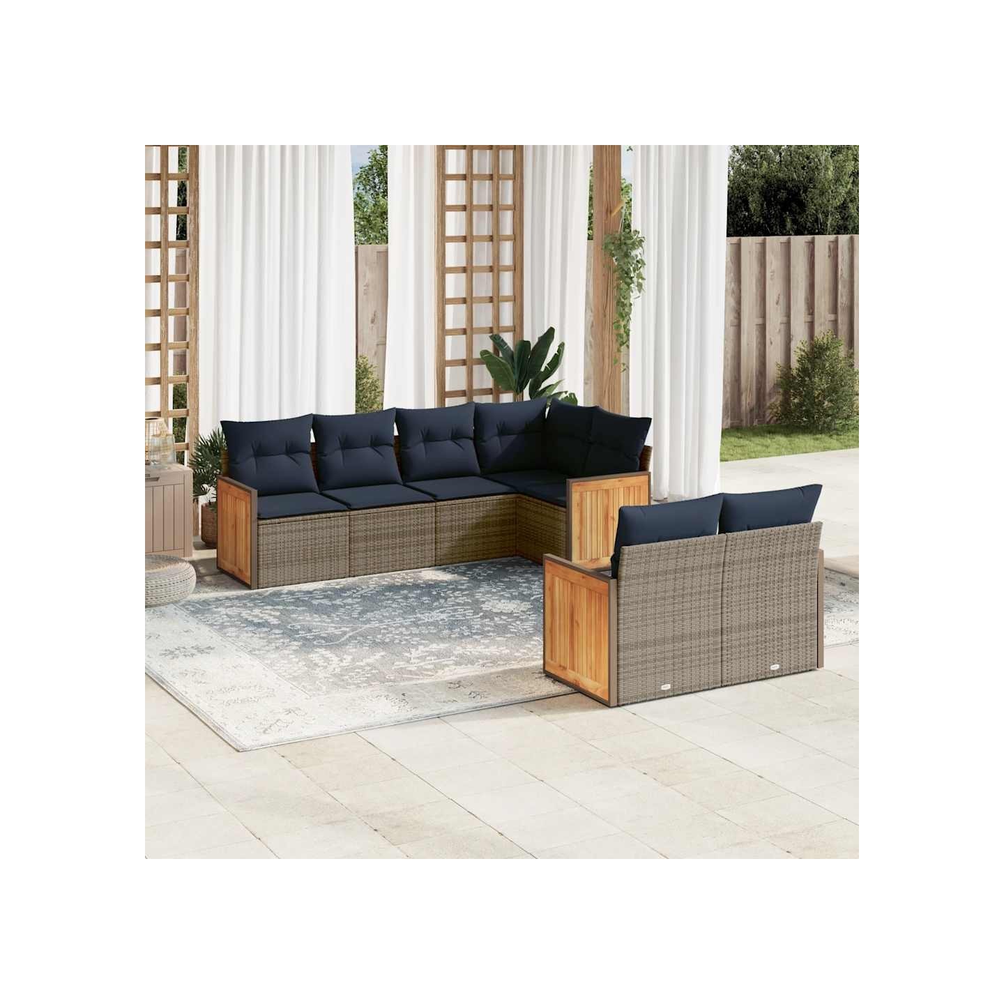 Ensemble de canapé de jardin 7 pcs avec coussins gris résine tressée