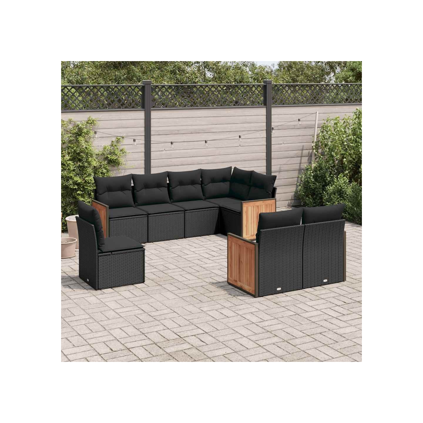Salon de jardin 8 pcs avec coussins noir résine tressée