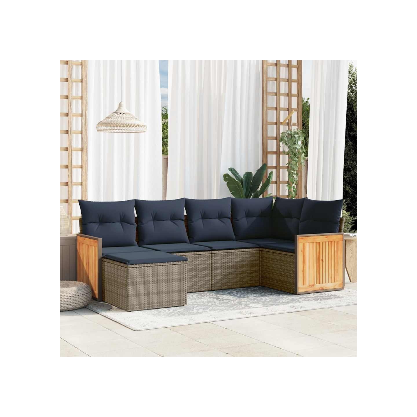 Ensemble de canapé de jardin 6 pcs avec coussins gris résine tressée
