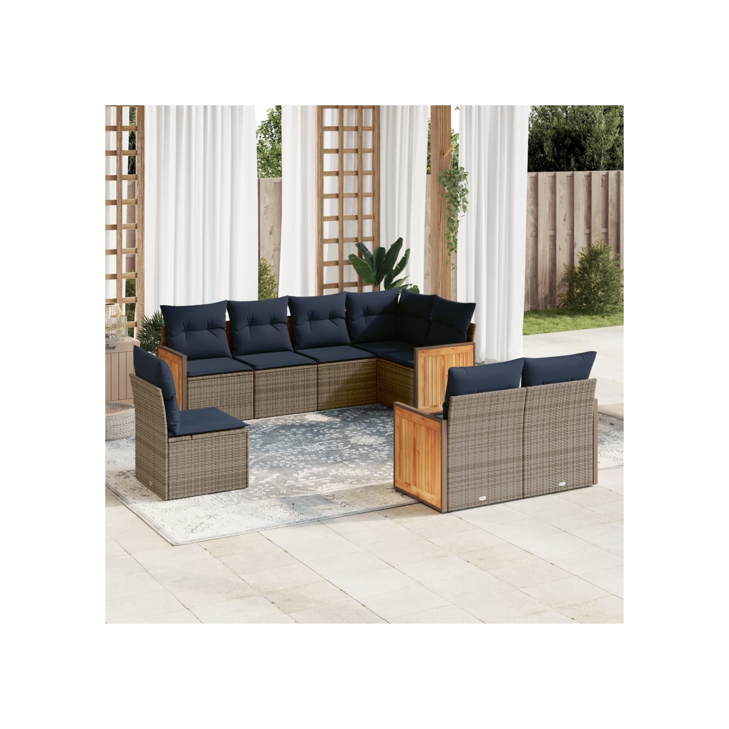 Ensemble de canapé de jardin 8 pcs avec coussins gris résine tressée