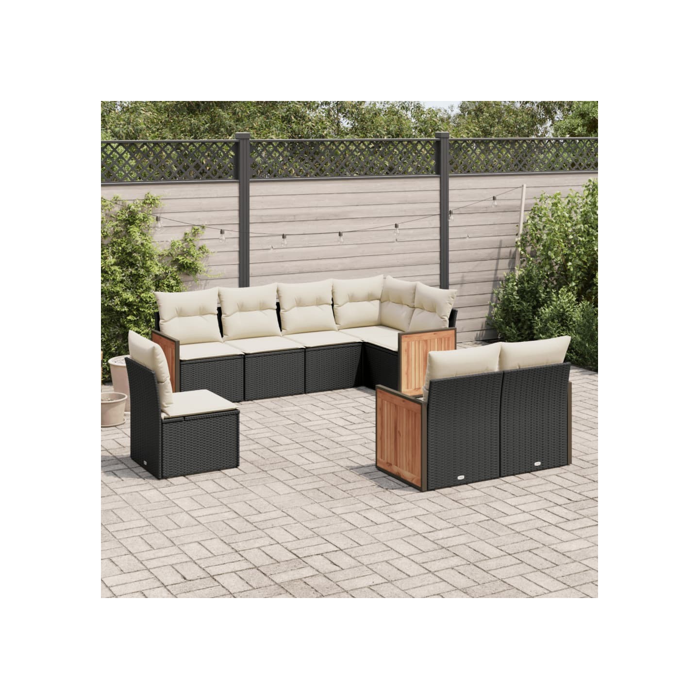 Salon de jardin 8 pcs avec coussins noir résine tressée