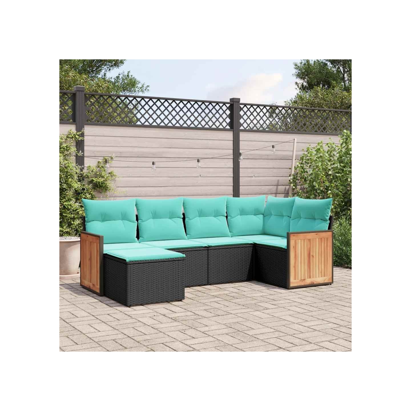 Salon de jardin 6 pcs avec coussins noir résine tressée
