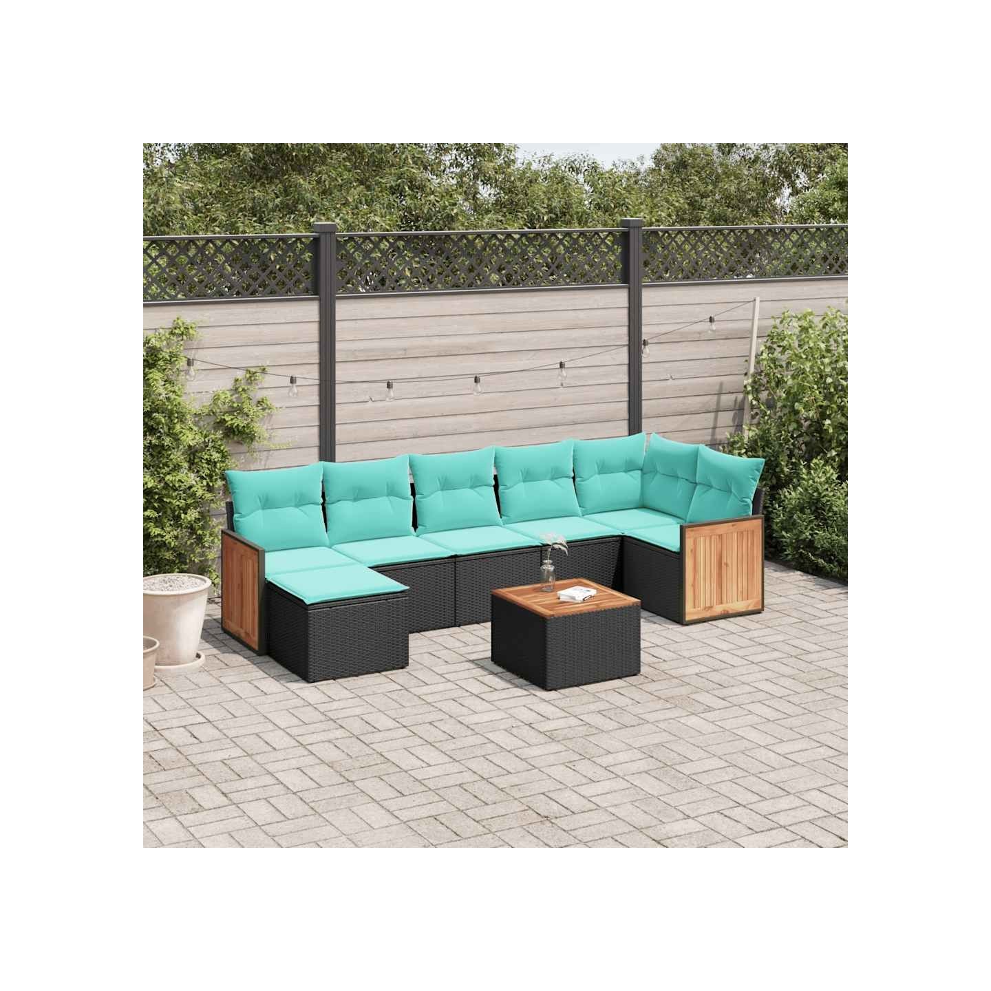 Ensemble de canapé de jardin 8 pcs avec coussins noir résine tressée