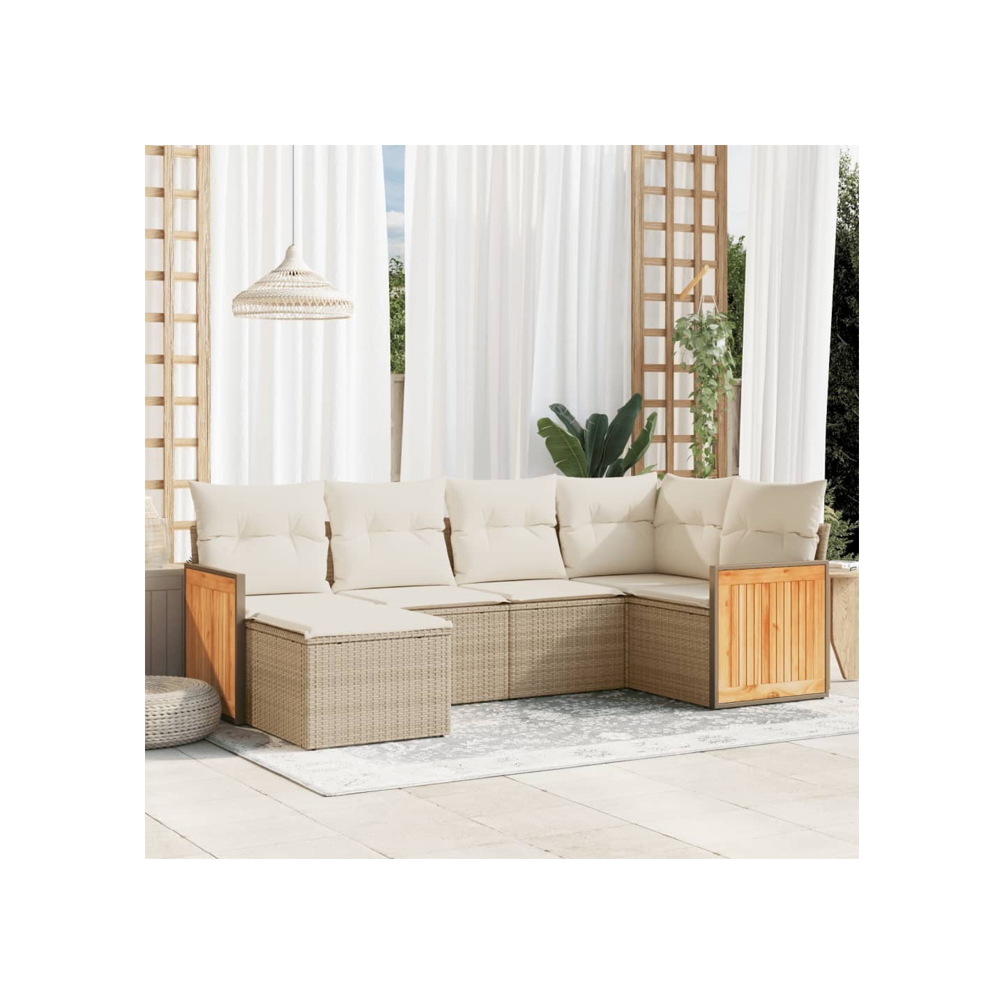 Salon de jardin avec coussins 6 pcs beige résine tressée