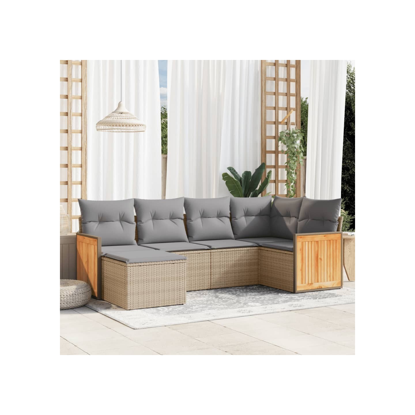 Salon de jardin avec coussins 6 pcs beige résine tressée
