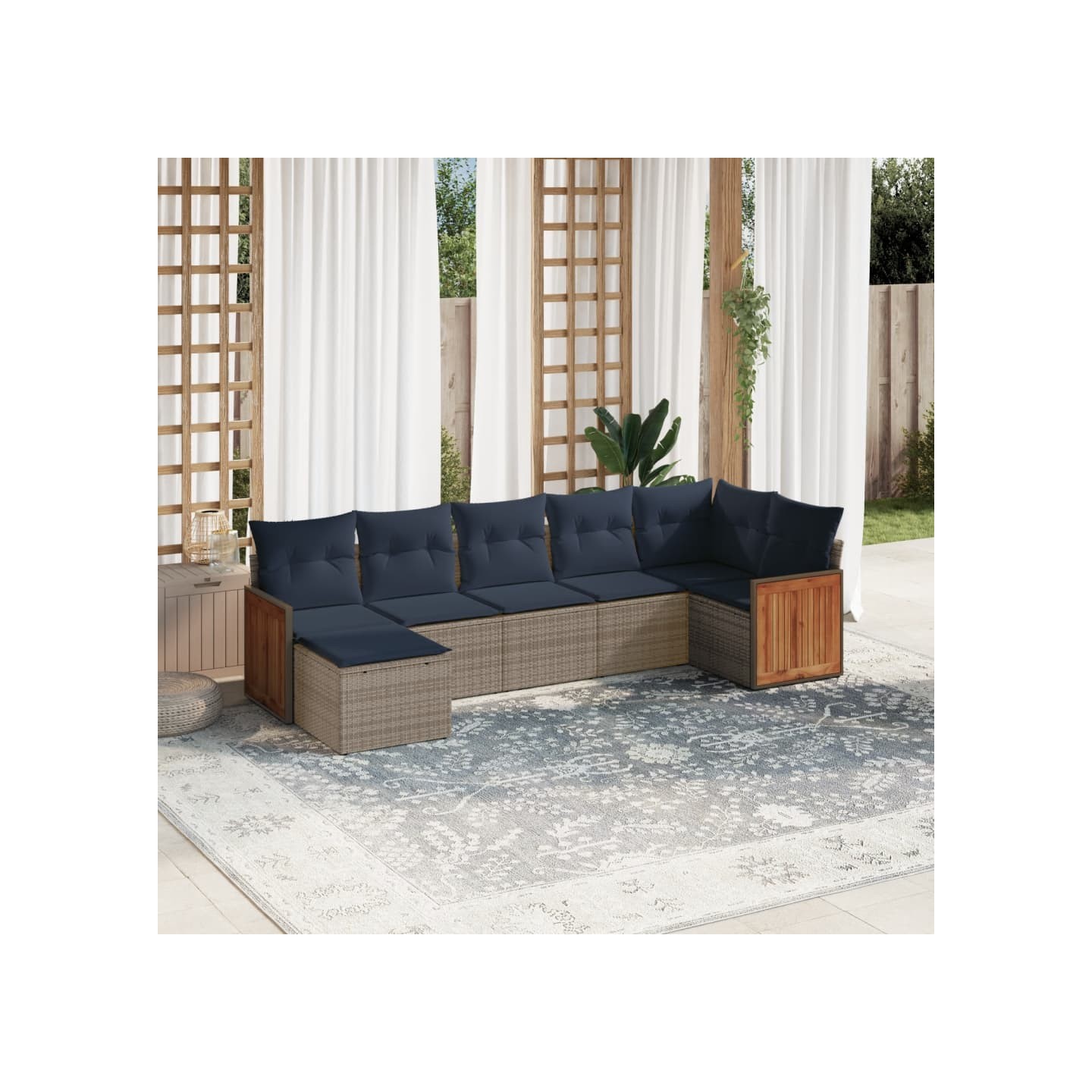 Ensemble de canapé de jardin 7 pcs avec coussins gris résine tressée