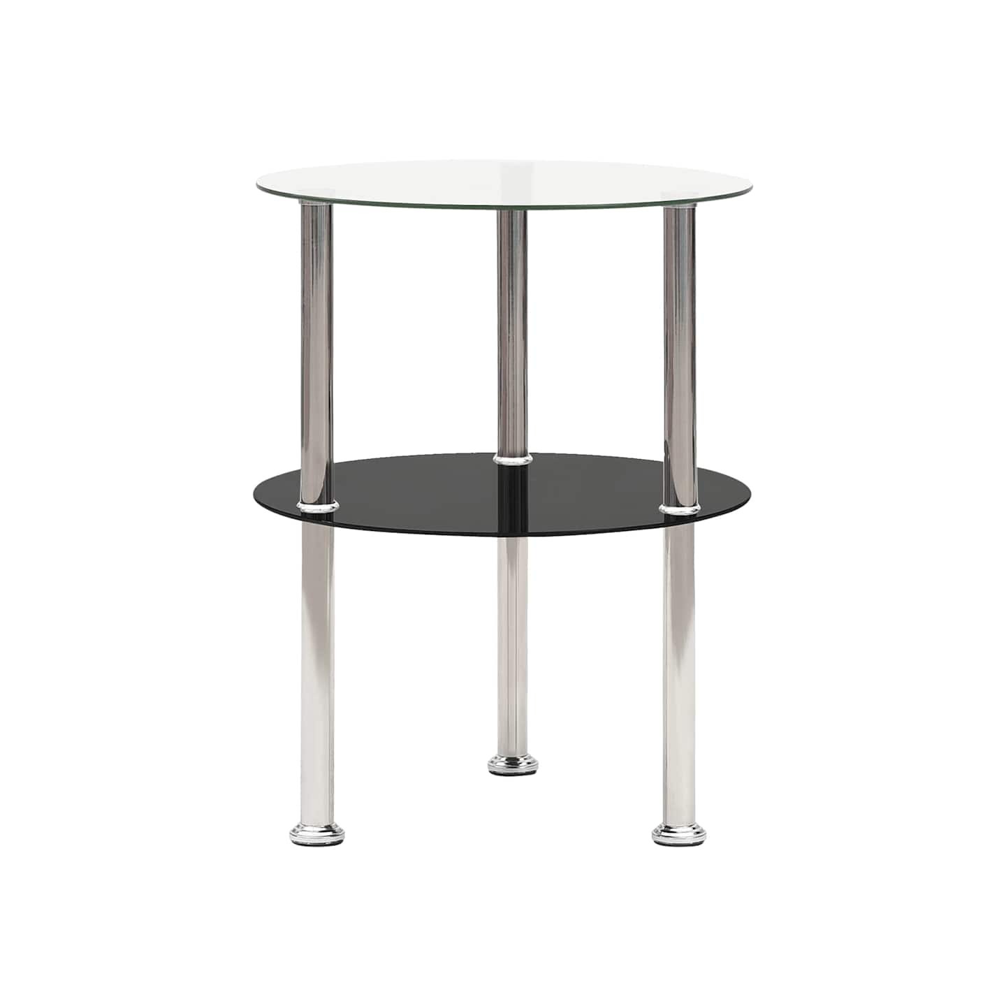 Table d'appoint 2 niveaux Transparent et noir 38cm Verre trempé