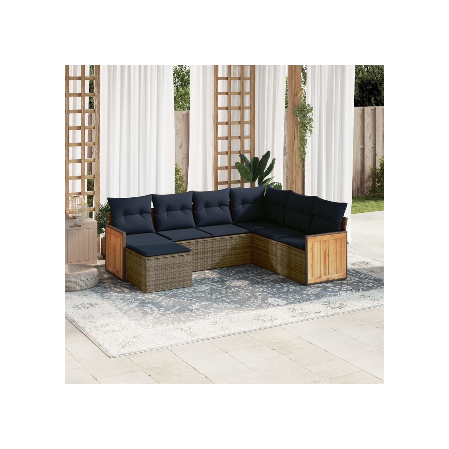 Ensemble de canapé de jardin 7 pcs avec coussins gris résine tressée