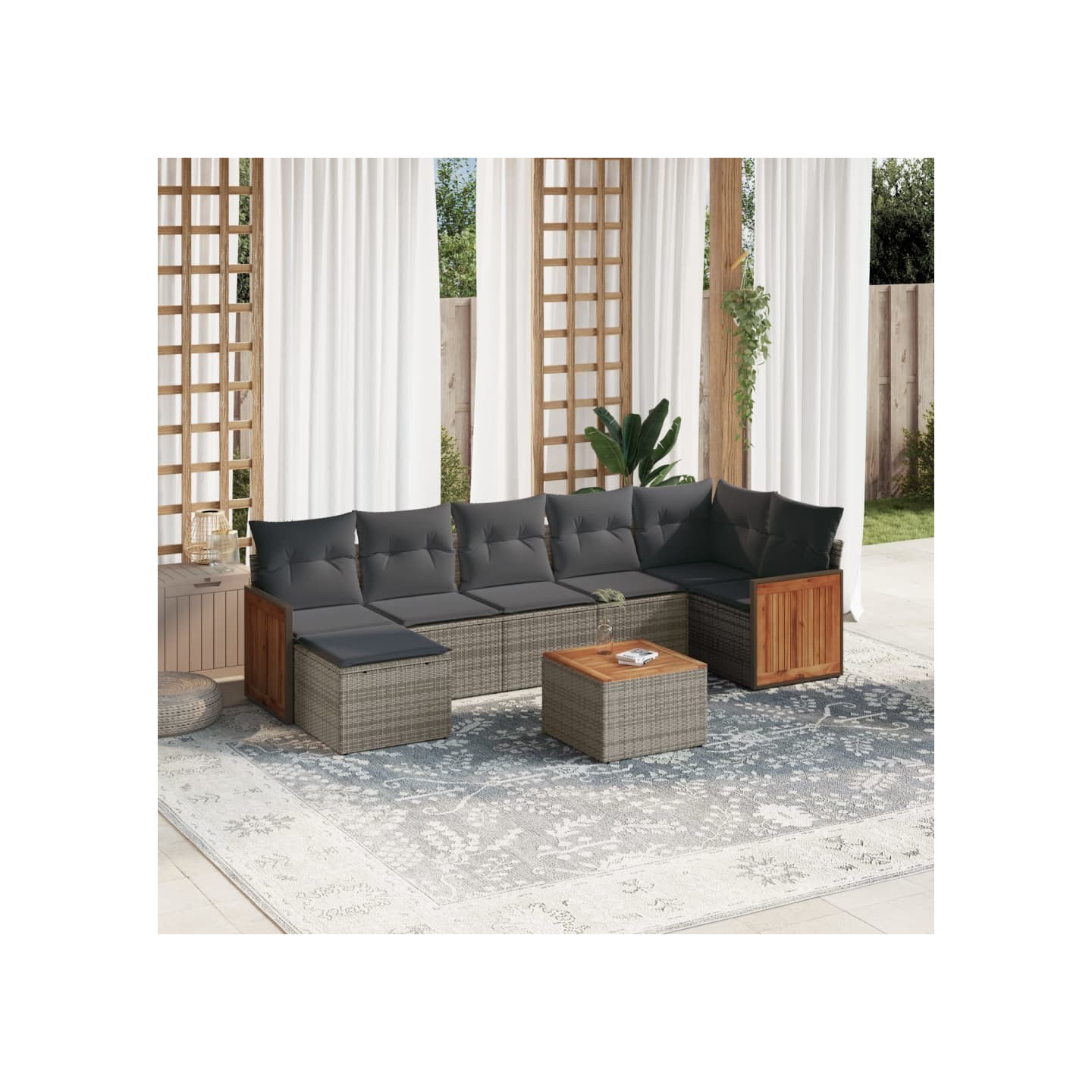 Salon de jardin 8 pcs avec coussins gris résine tressée