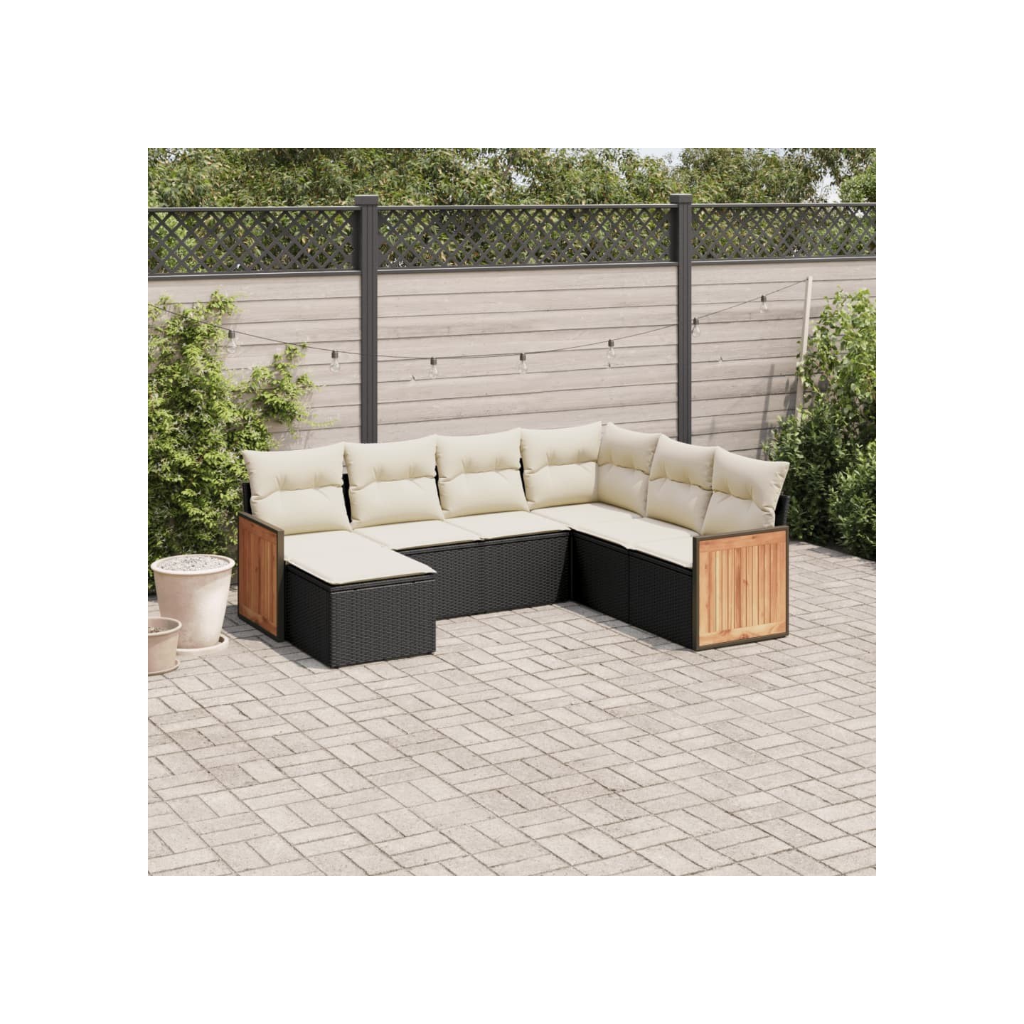 Salon de jardin 7 pcs avec coussins noir résine tressée