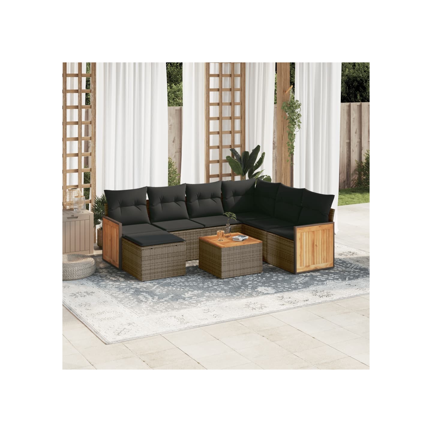 Salon de jardin 8 pcs avec coussins gris résine tressée