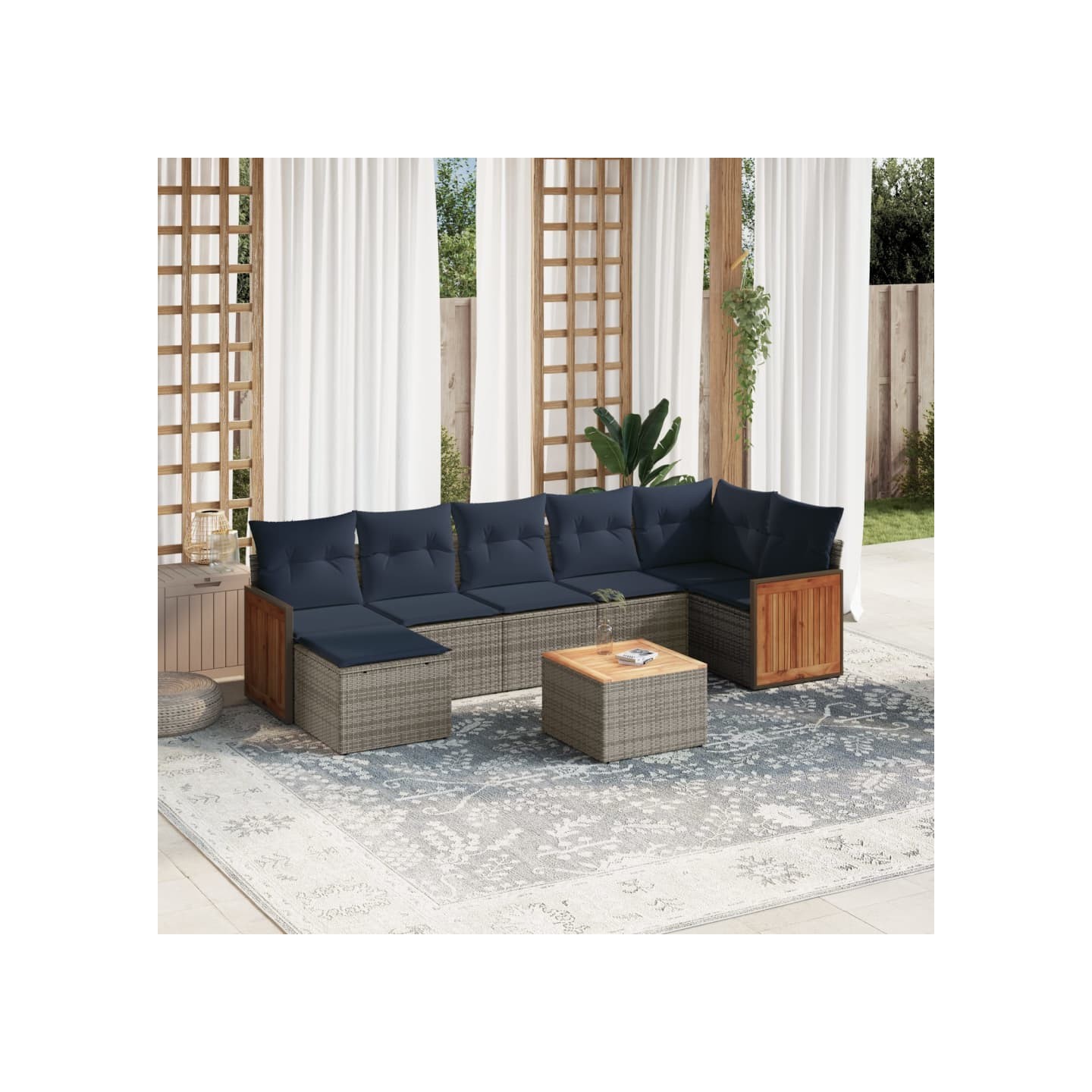 Ensemble de canapé de jardin 8 pcs avec coussins gris résine tressée