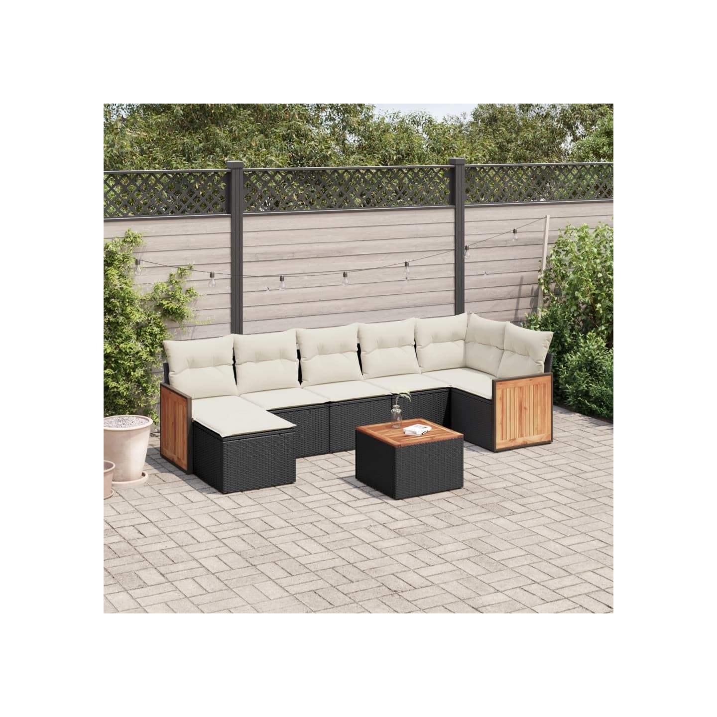 Salon de jardin 8 pcs avec coussins noir résine tressée