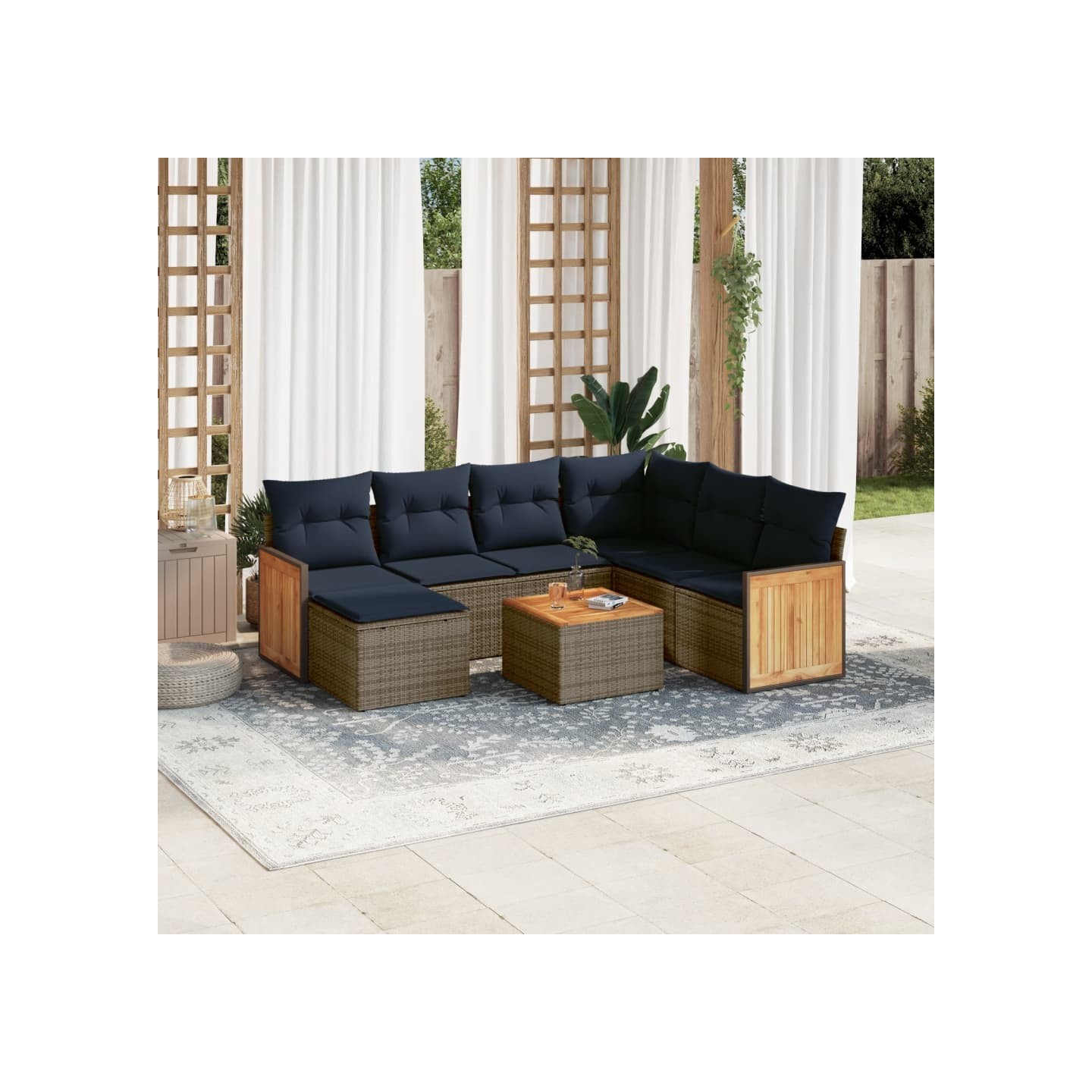 Ensemble de canapé de jardin 8 pcs avec coussins gris résine tressée