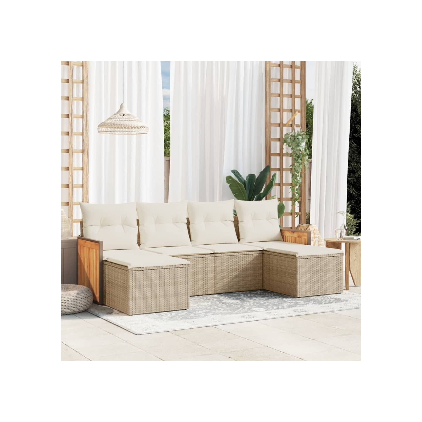 Salon de jardin avec coussins 6 pcs beige résine tressée