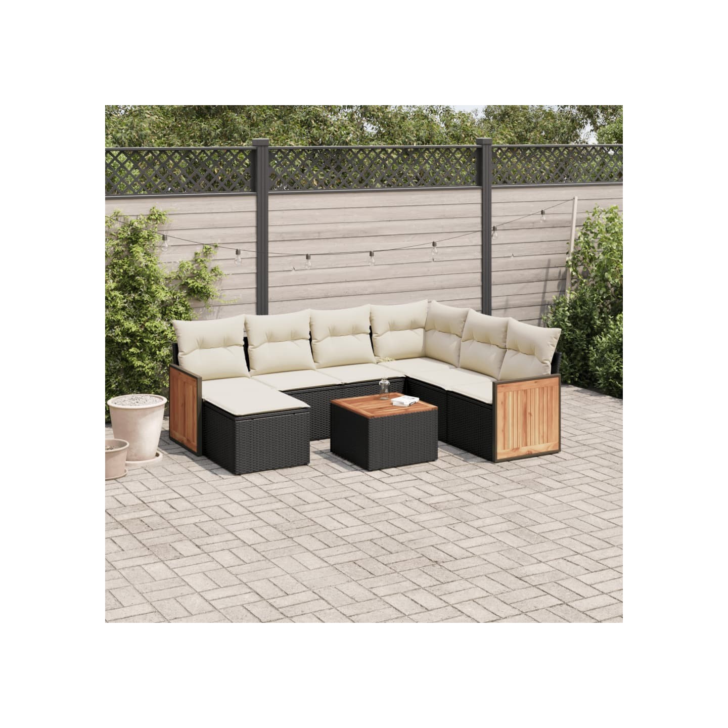Salon de jardin 8 pcs avec coussins noir résine tressée