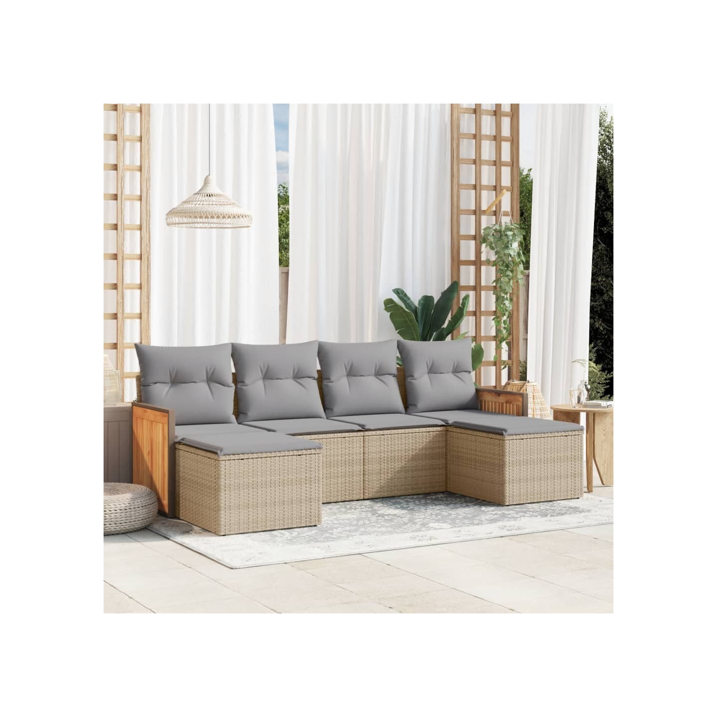 Salon de jardin avec coussins 6 pcs beige résine tressée