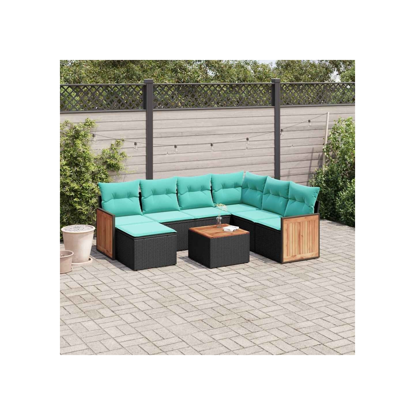 Ensemble de canapé de jardin 8 pcs avec coussins noir résine tressée