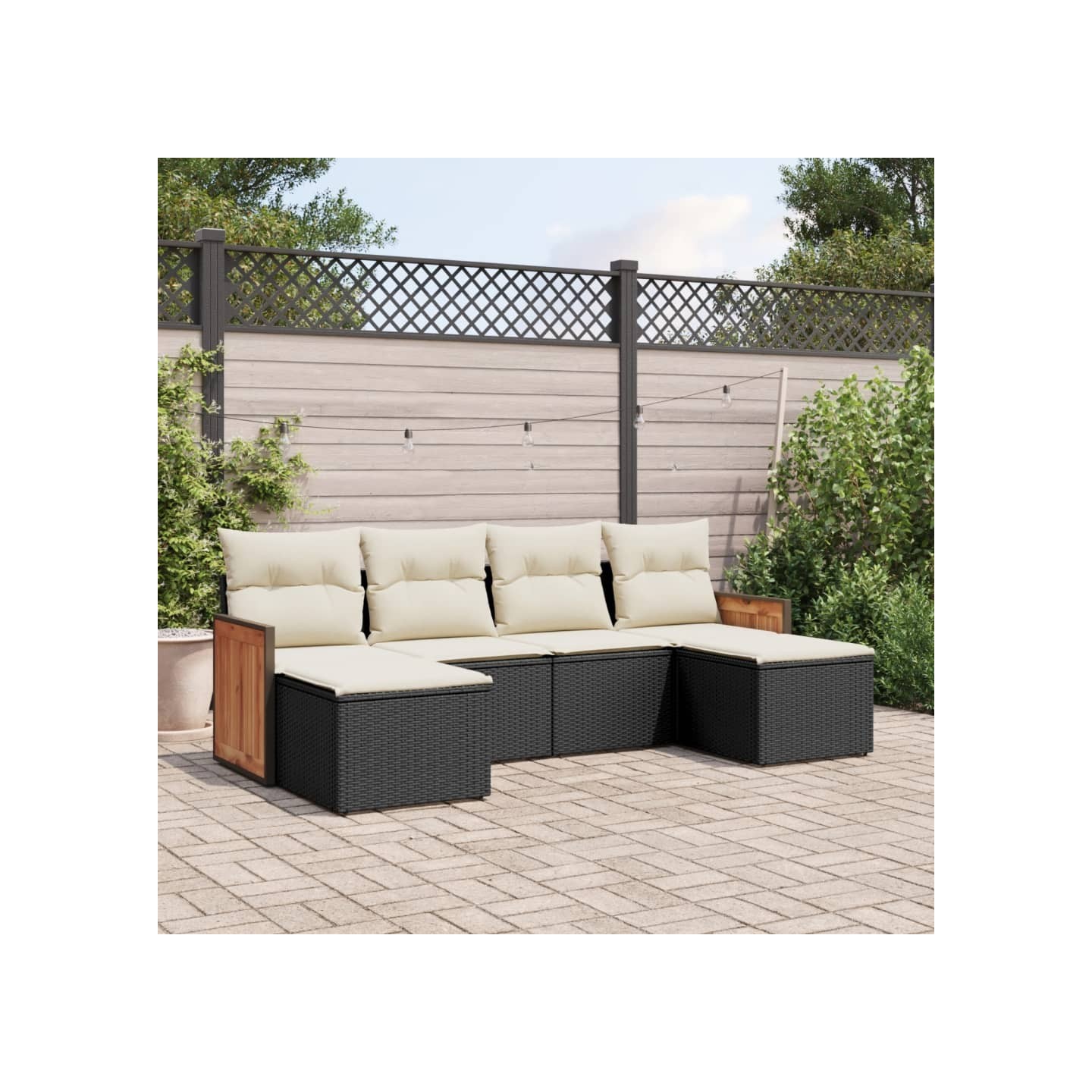 Salon de jardin 6 pcs avec coussins noir résine tressée