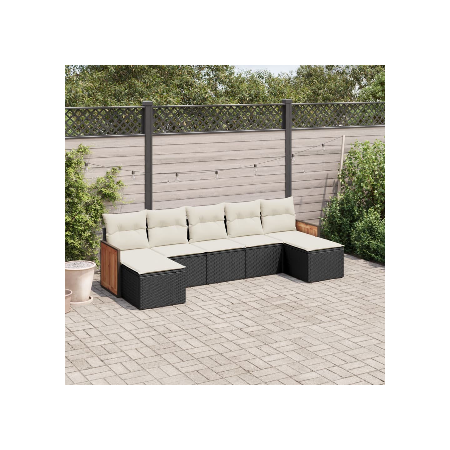 Salon de jardin 7 pcs avec coussins noir résine tressée
